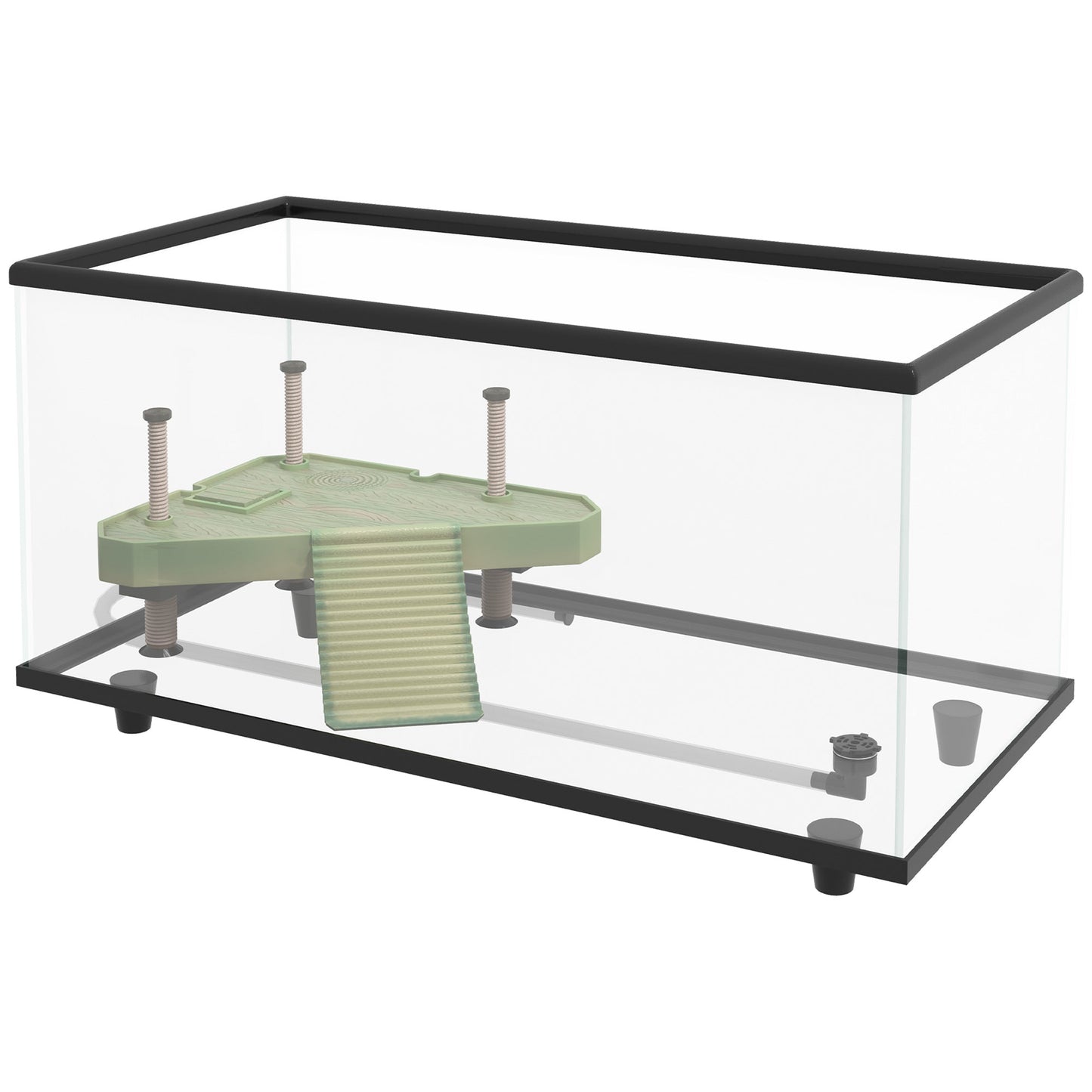 Turtle Tank, 50L Glass Turtle Aquarium with Basking Platform, Ramp, Easy Drainage, Strip Patch Thermometer, for Small Turtles, 60 x 30 x 32cm
