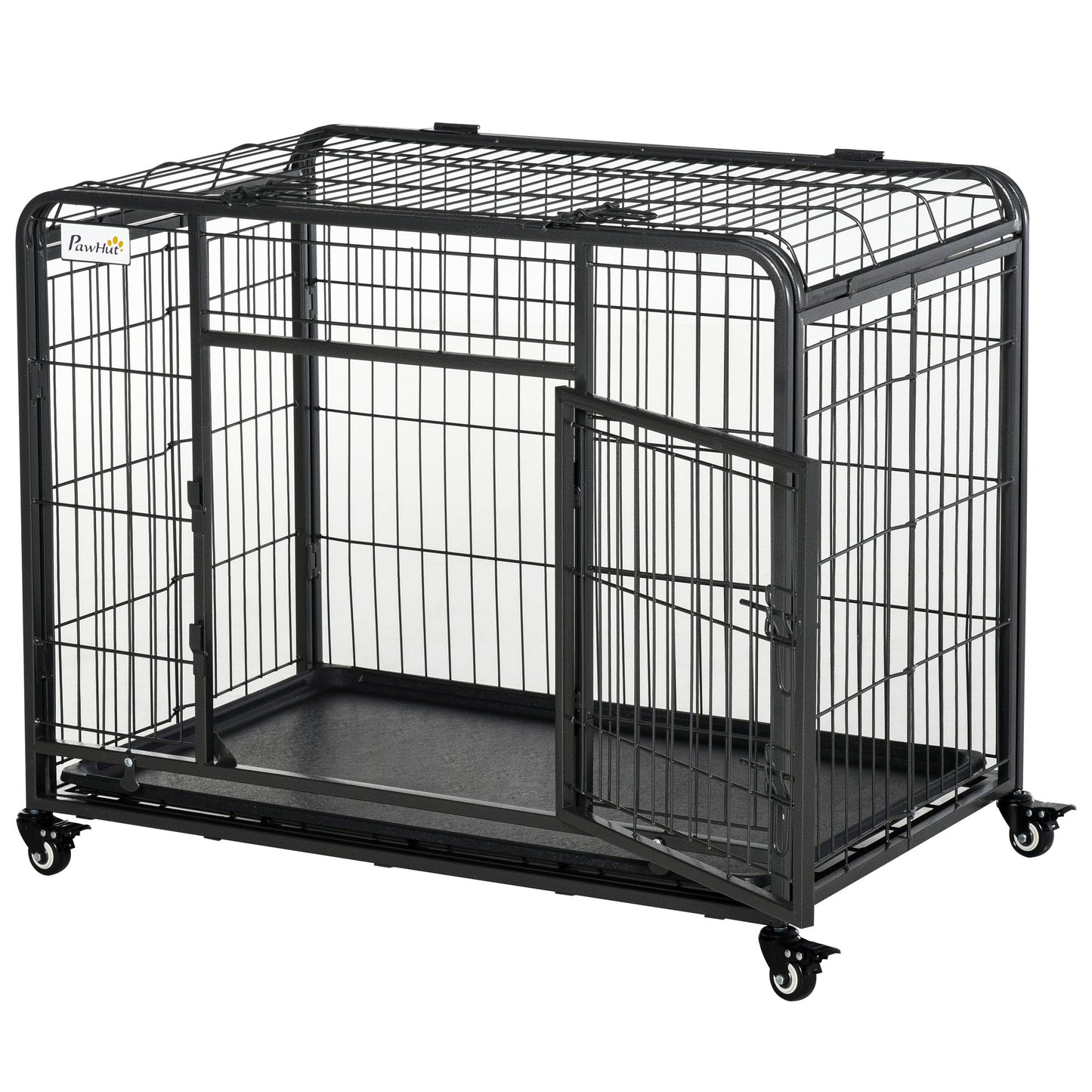 Metal Dog Cage Kennel Locking Door & Wheels Removable Tray Openable Top For Medium Pets 94 x 58 x 69.5 cm