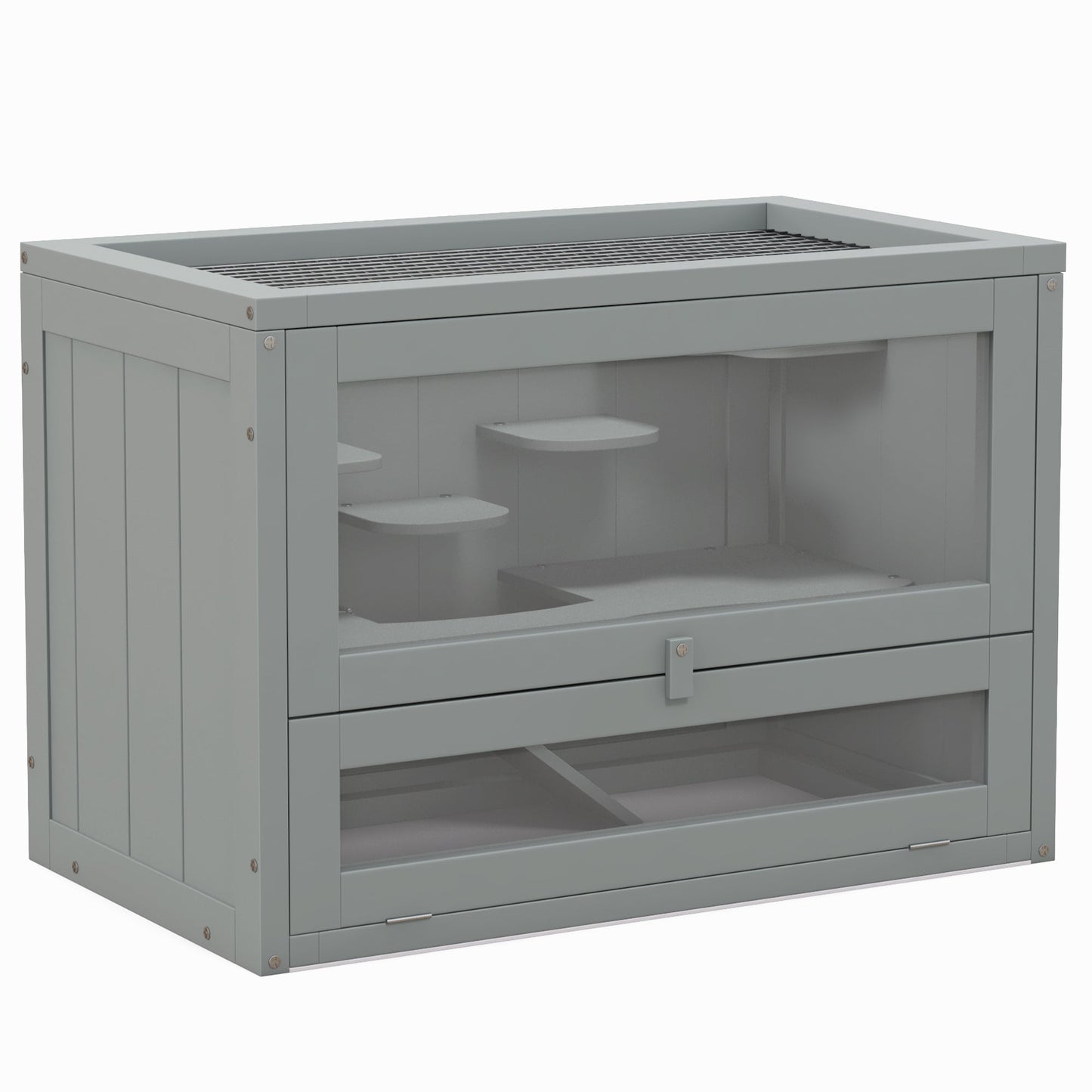 Wooden Hamster Cage Mouse Mice Rodent Small Animals Hutch Exercise Play House 60 x 35 x 42cm, Grey