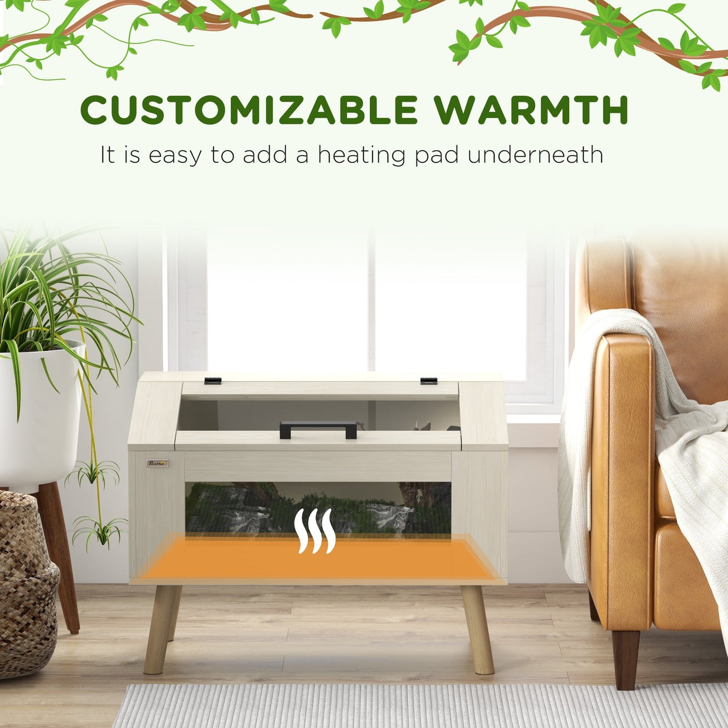 111L Reptile Vivarium Terrarium with Tempered Glass Windows, Openable Top for Snake Lizards, Horned Frogs, Chameleons, Hamsters, Gerbils, 80 x 50 x 60cm