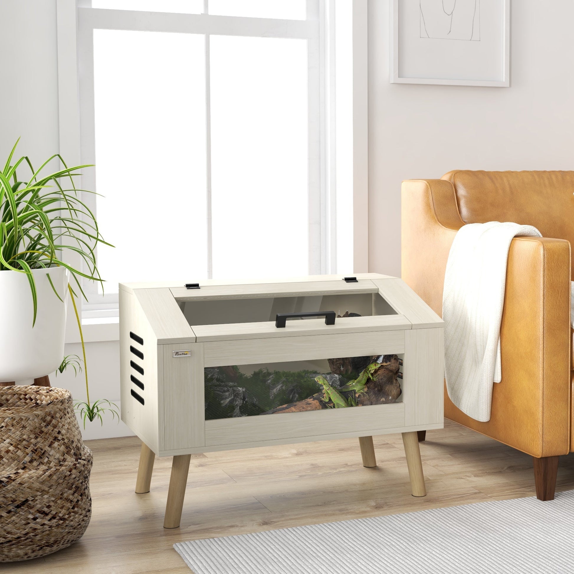 111L Reptile Vivarium Terrarium with Tempered Glass Windows, Openable Top for Snake Lizards, Horned Frogs, Chameleons, Hamsters, Gerbils, 80 x 50 x 60cm