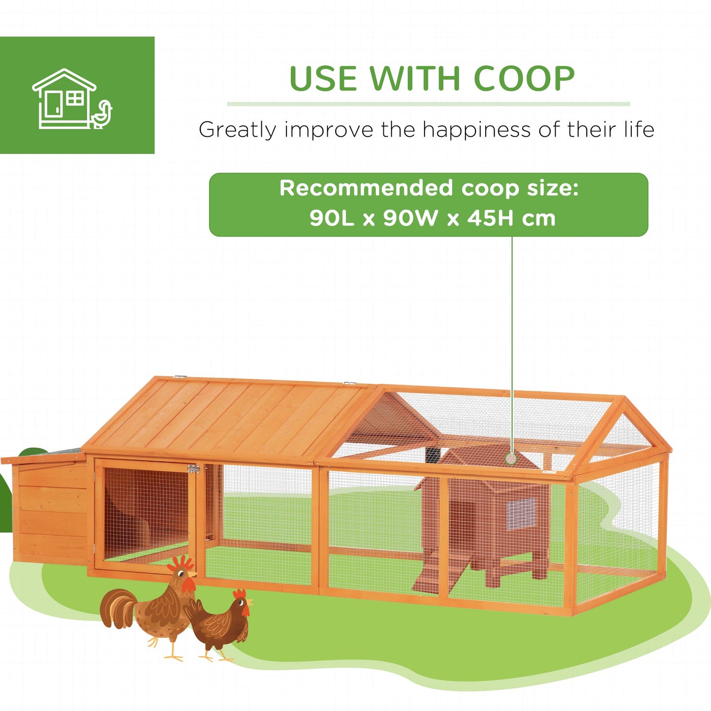 Chicken Run, Wooden Chicken Coop with Nesting Box, Openable Roof for 4-8 Chickens, Rabbits, Ducks, for Garden - Orange