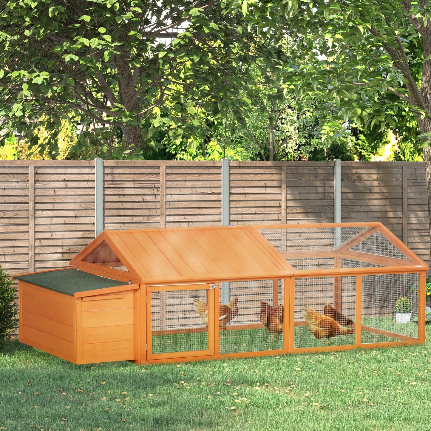 Chicken Run, Wooden Chicken Coop with Nesting Box, Openable Roof for 4-8 Chickens, Rabbits, Ducks, for Garden - Orange
