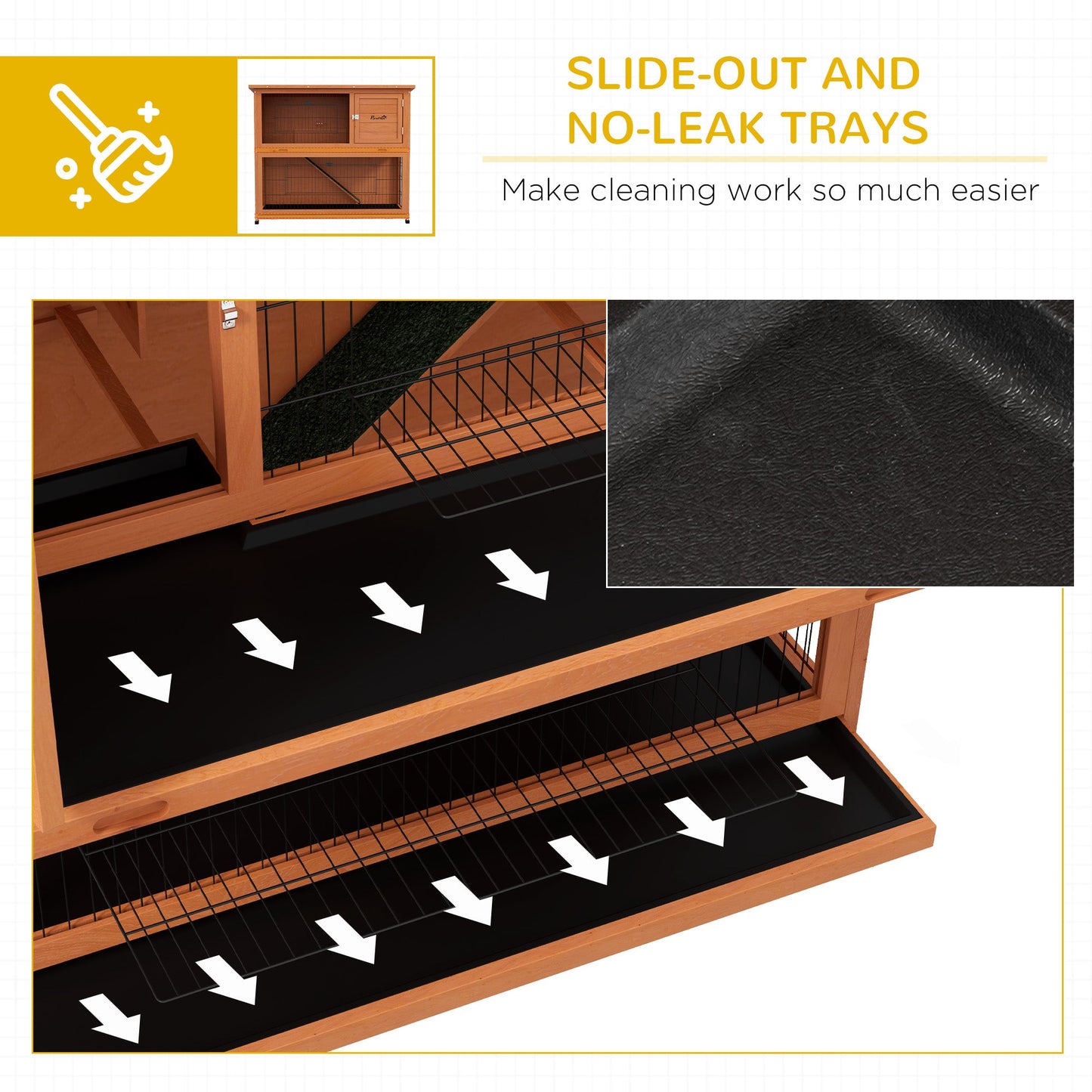 Rabbit Hutch Guinea Pig Hutch Wooden with No-Leak Tray, Asphalt Roof, Base, Antiseptic Wood Outdoor for 1-2 Rabbits 120 x 50 x 102cm - Orange