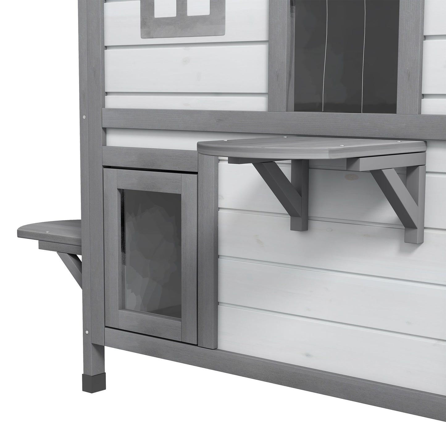 2-story Cat House Outdoor, Weatherproof Wooden Cat Enclosure for Feral Cats with Escape Door, Openable Roof, Jumping Platforms, White