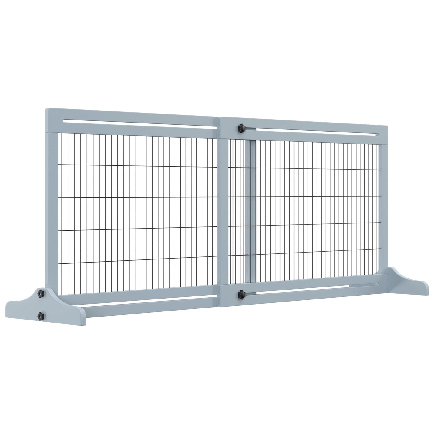 Freestanding Dog Gate, Foldable Pet Fence, Indoor Wood Barrier, Stair Gate with Support Feet, for Doorway, Hallway, Small and Medium Dogs, 69H x 104-183 cm, Blue-grey
