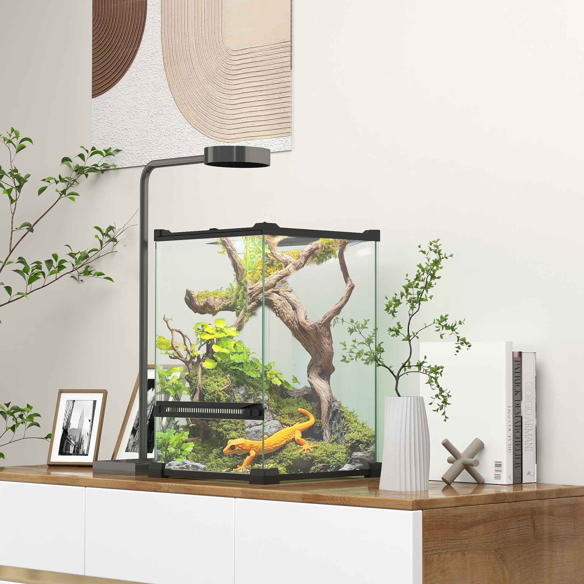 Glass Reptile Terrarium, 12L Vivarium for Lizards, Frogs, Snakes, Turtles, Tortoises, with Ventilation, 20 x 20 x 30cm