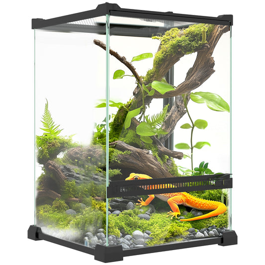 Glass Reptile Terrarium, 12L Vivarium for Lizards, Frogs, Snakes, Turtles, Tortoises, with Ventilation, 20 x 20 x 30cm