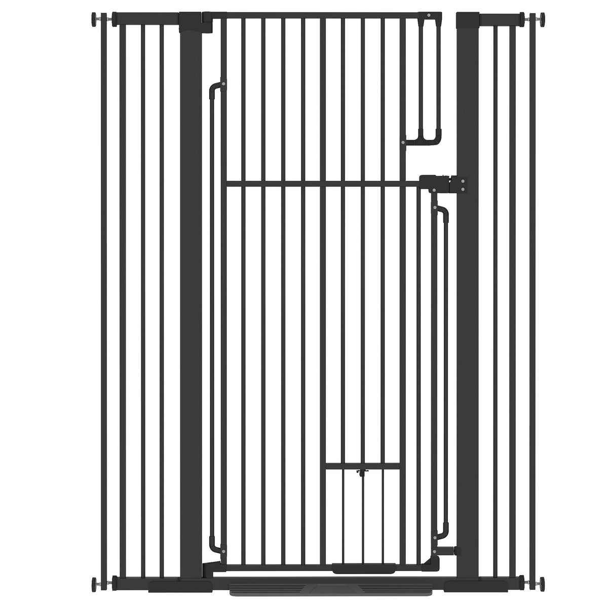 135cm Tall Pet Gate with Cat Door, 81-108 cm Wide Adjustable Pressure Mounted Dog Gate for Doorways, Hallways, Stairs, Includes 2 Extensions, No Drilling, Black