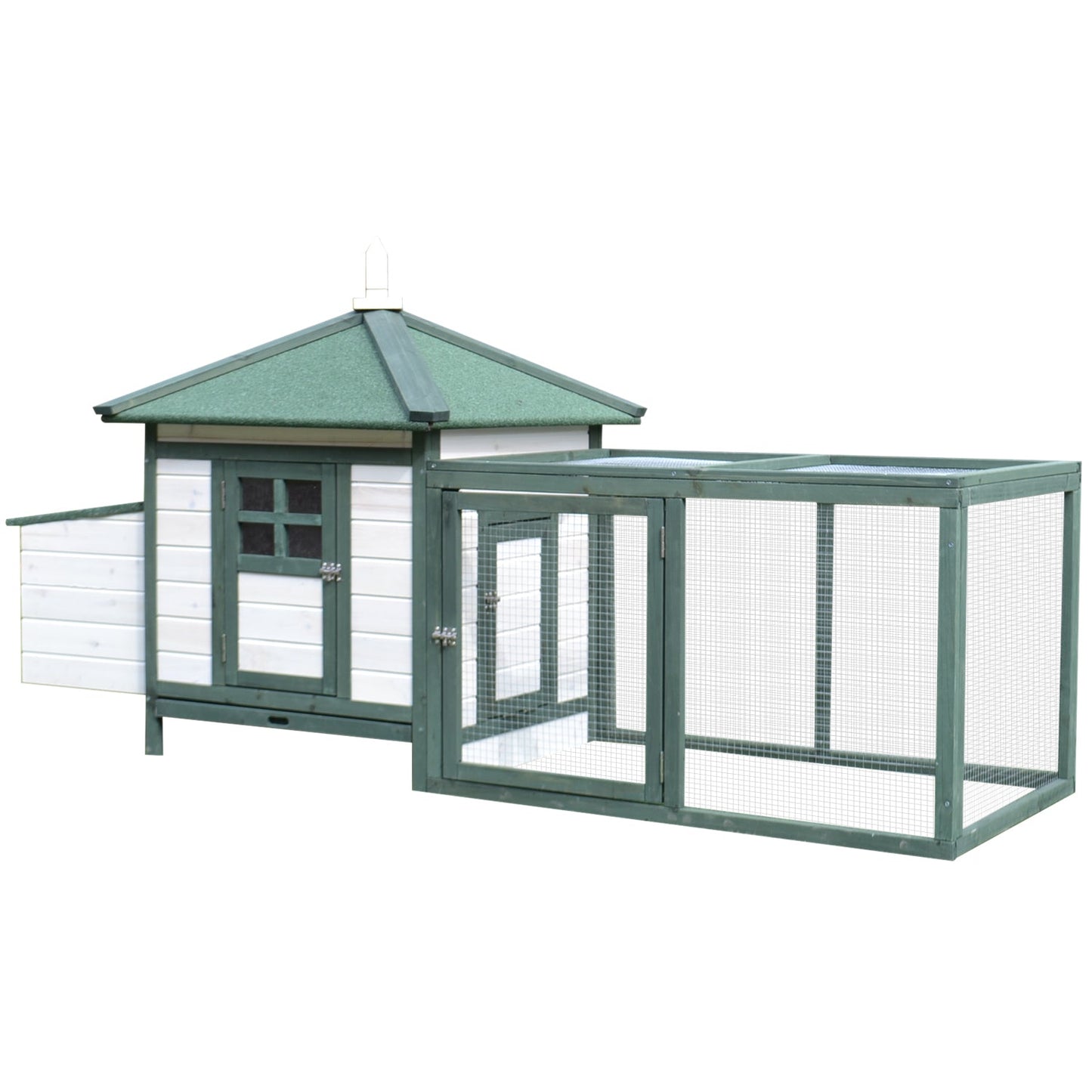 Chicken Coop with Chicken Run, Outdoor Hen House Poultry Cage with Nesting Box, Openable Top, 196 x 76 x 97cm, Green
