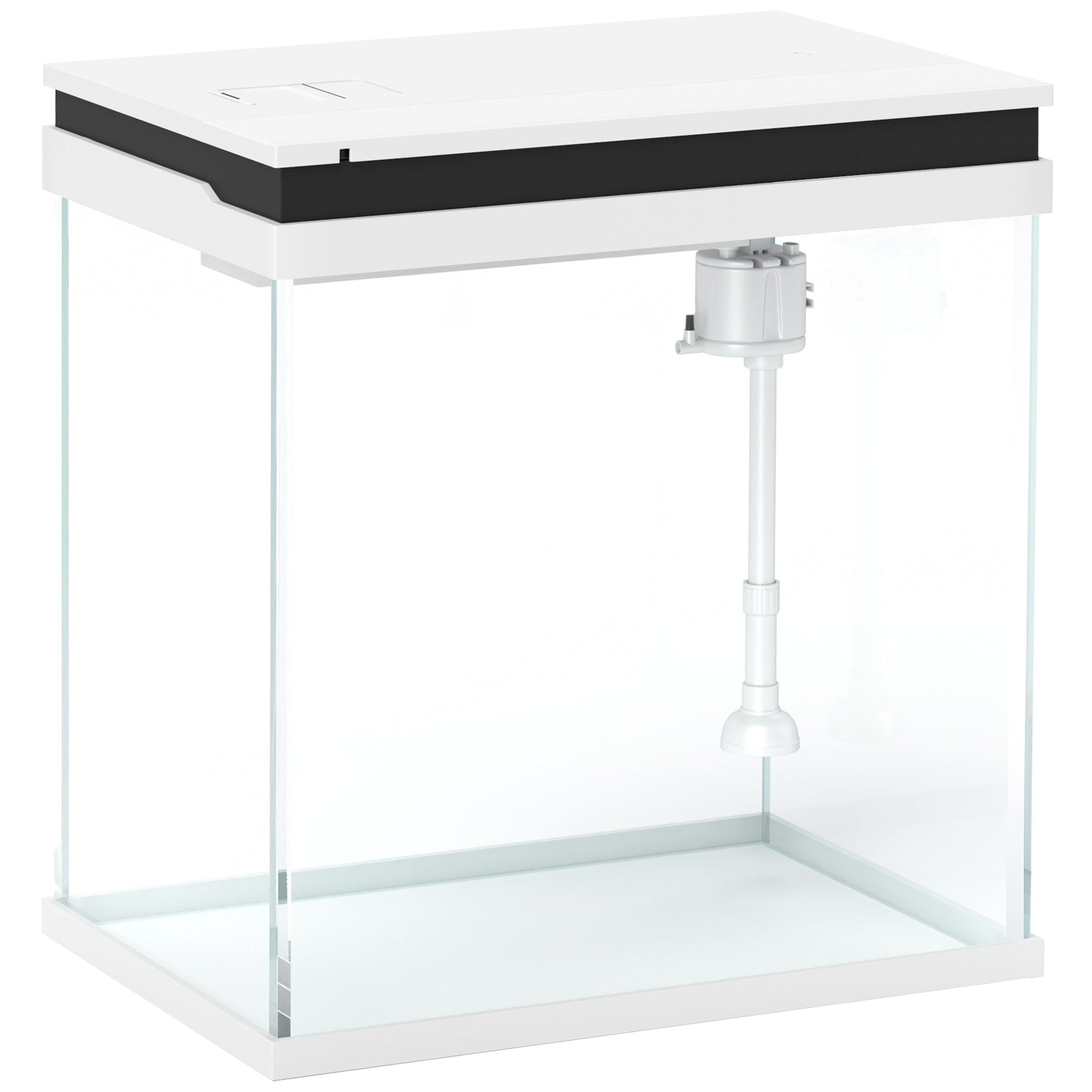 Fish Tank, 14L Glass Aquarium with Filter System, LED Lights, Water Pump, Betta Fish Tank for Goldfish, Shrimps, White