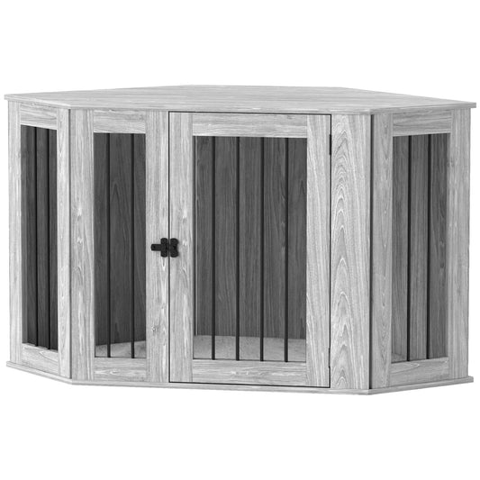 2 in 1 Dog Crate Furniture, Side Table Dog Kennel with Cushion, Large Door, for Large Dogs - Grey