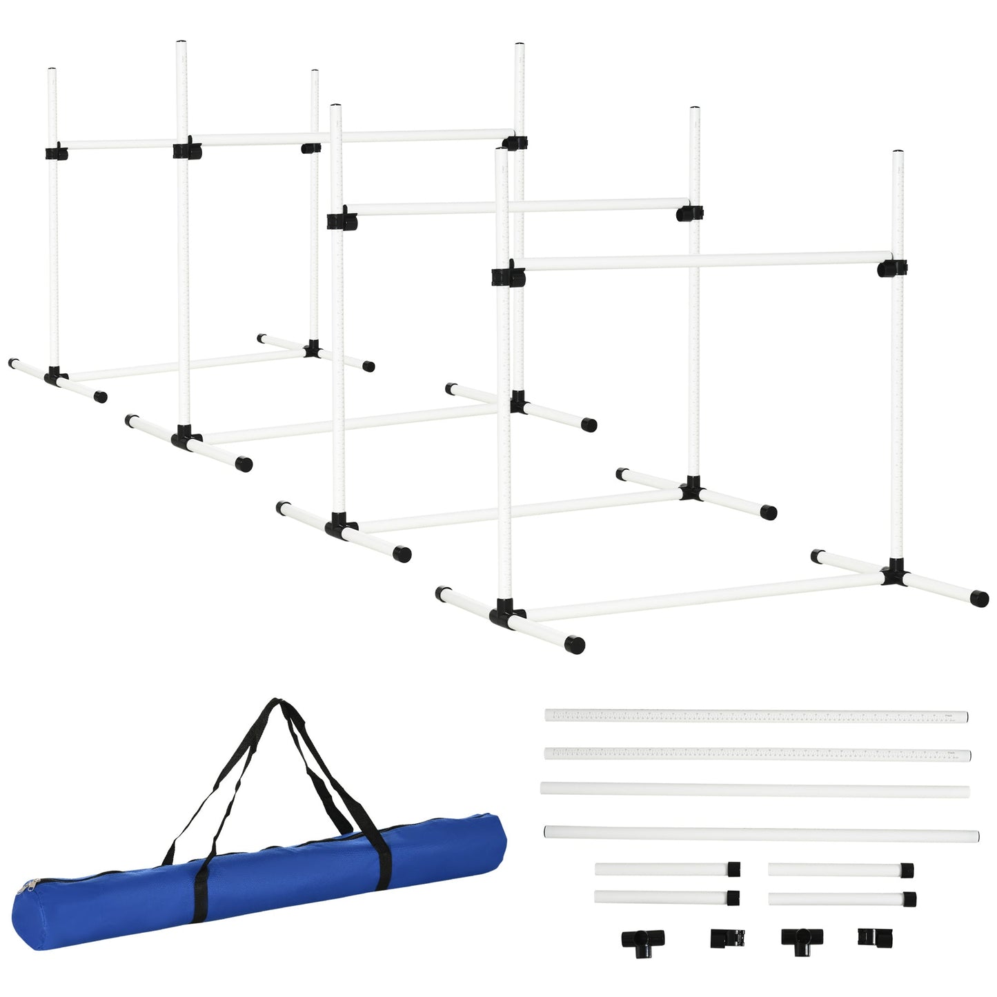Dog Agility Equipment Training Height Adjustable Jumps Hurdle 4 Pieces with Carrying Bag for Outdoor, White