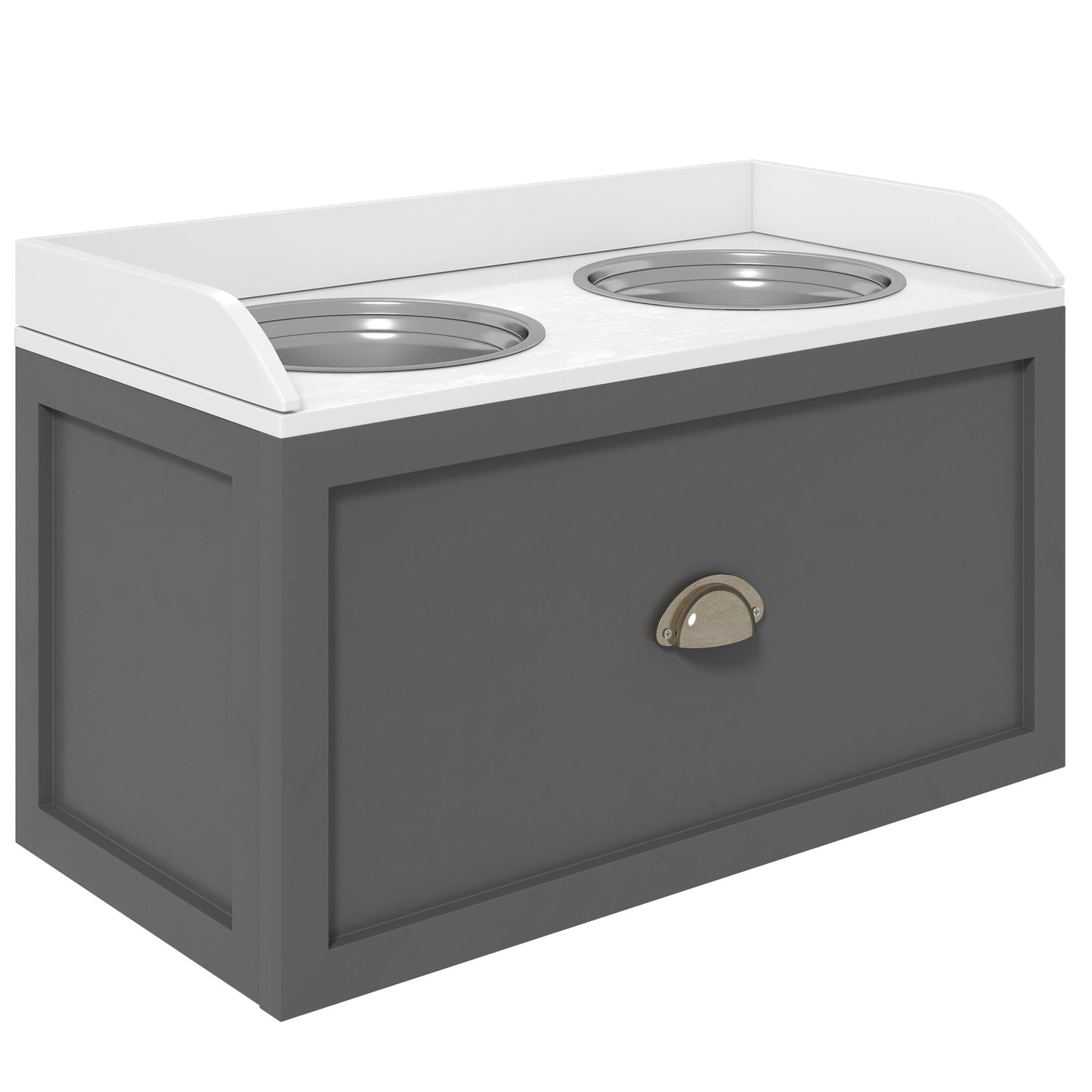 Stainless Steel Raised Dog Bowls, Double Dog Food and Water Bowl w/ 21L Storage Drawer, for Large Dogs - Grey