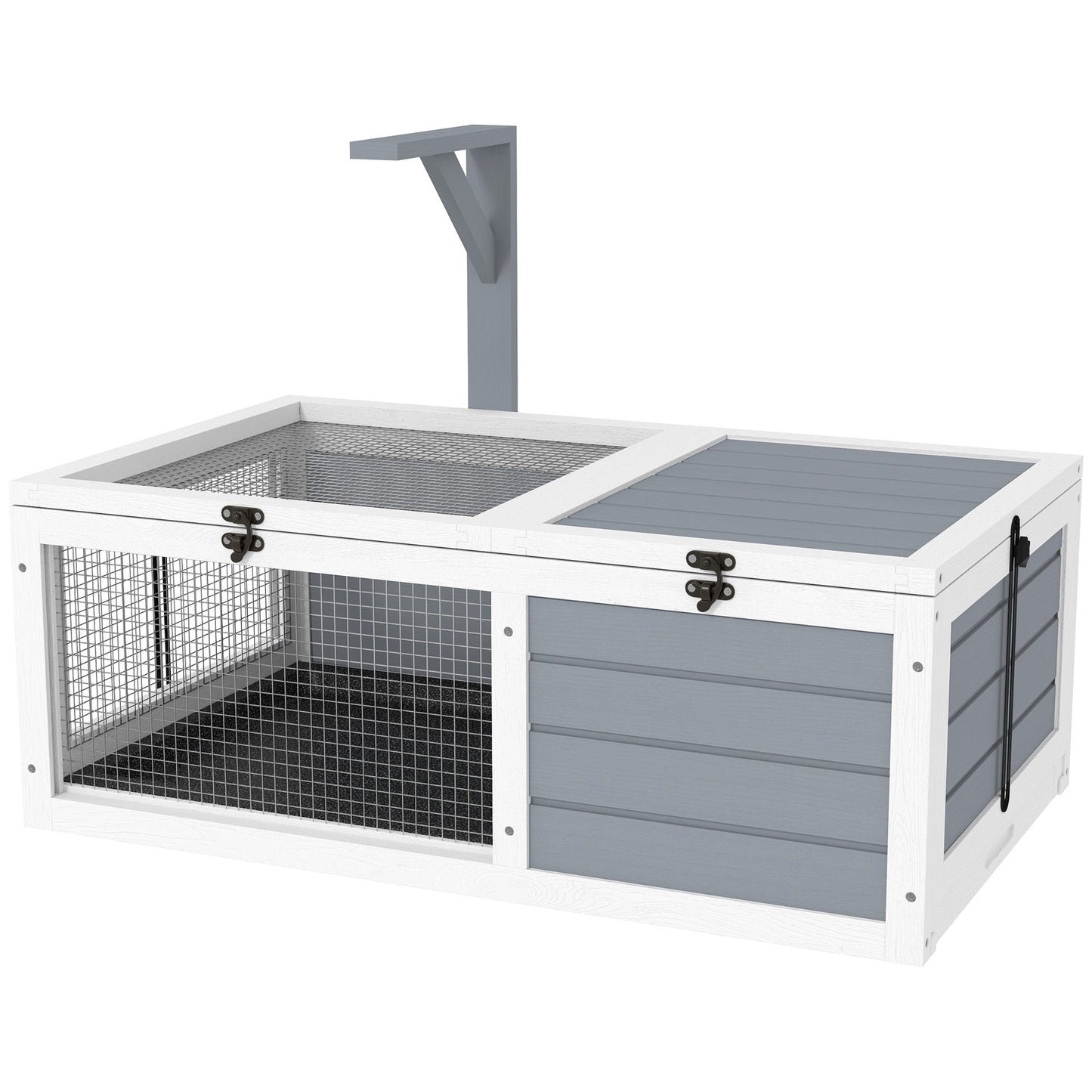 Tortoise House, Wooden Tortoise Enclosure, Tortoise Habitat with Lamp Holder, 2 Pull-Out Trays, Hideaway, Run, for Indoor, Outdoor, Light Grey