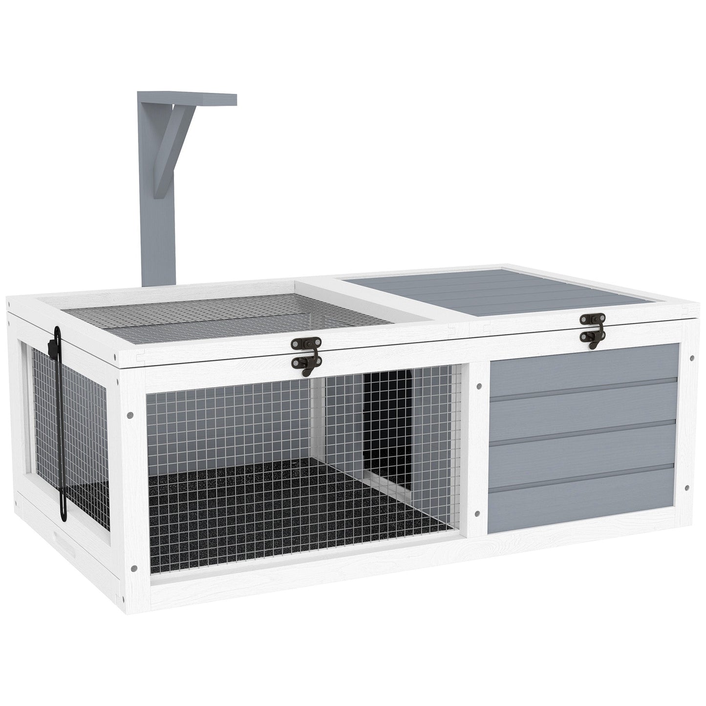 Tortoise House, Wooden Tortoise Enclosure, Tortoise Habitat with Lamp Holder, 2 Pull-Out Trays, Hideaway, Run, for Indoor, Outdoor, Light Grey