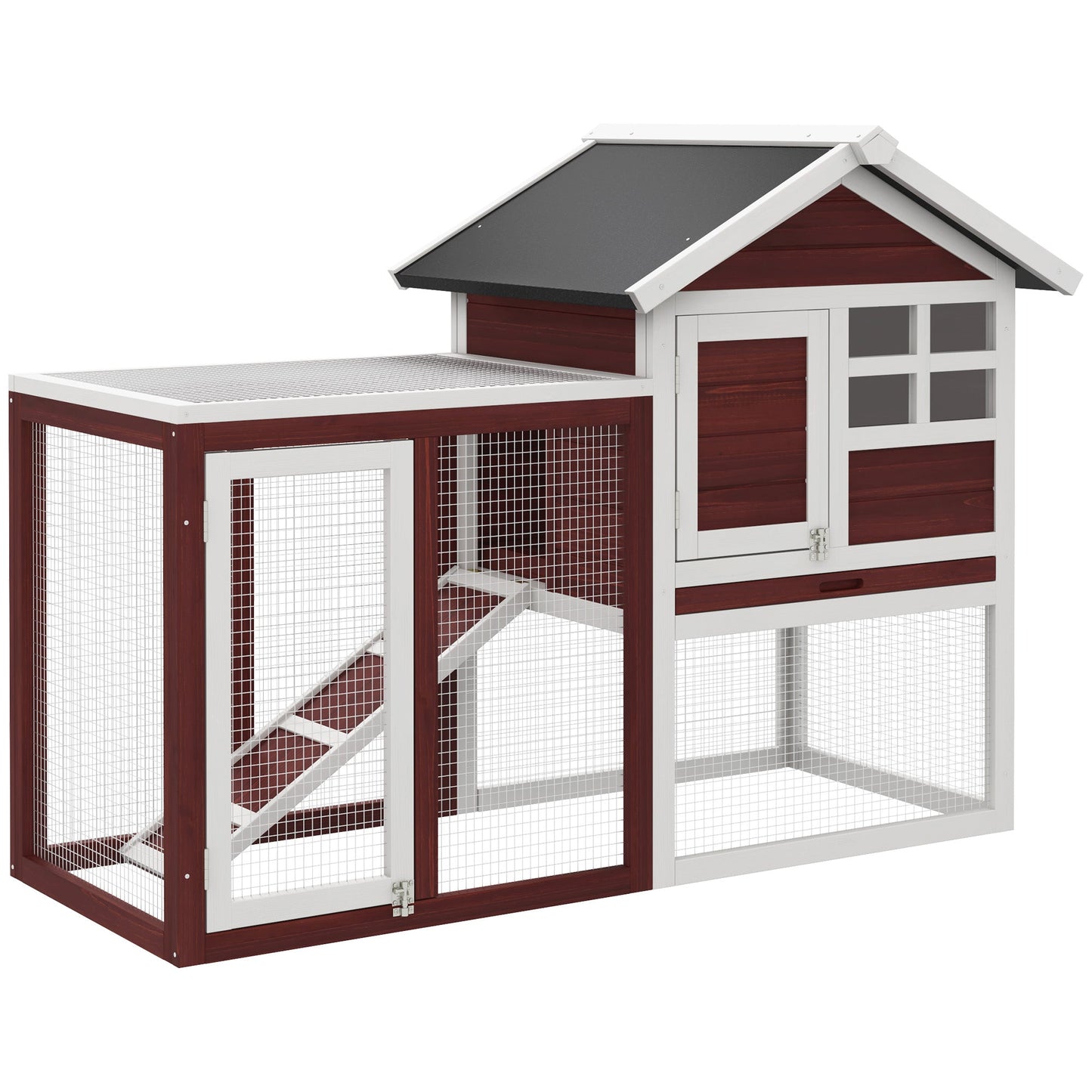 Rabbit Hutch Outdoor Wooden Guinea Pig Hutch Rabbit Run Bunny Cage Small Animal House Pull-Out Tray, Brown, 122 x 62.6 x 92 cm