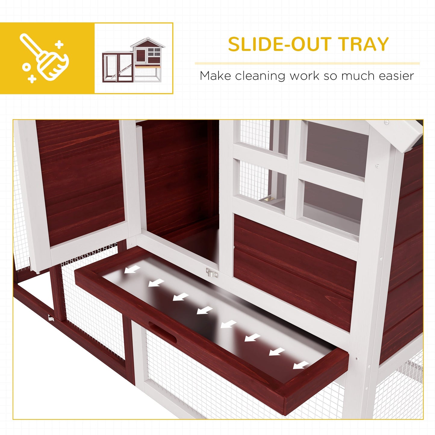 Rabbit Hutch Outdoor Wooden Guinea Pig Hutch Rabbit Run Bunny Cage Small Animal House Pull-Out Tray, Brown, 122 x 62.6 x 92 cm
