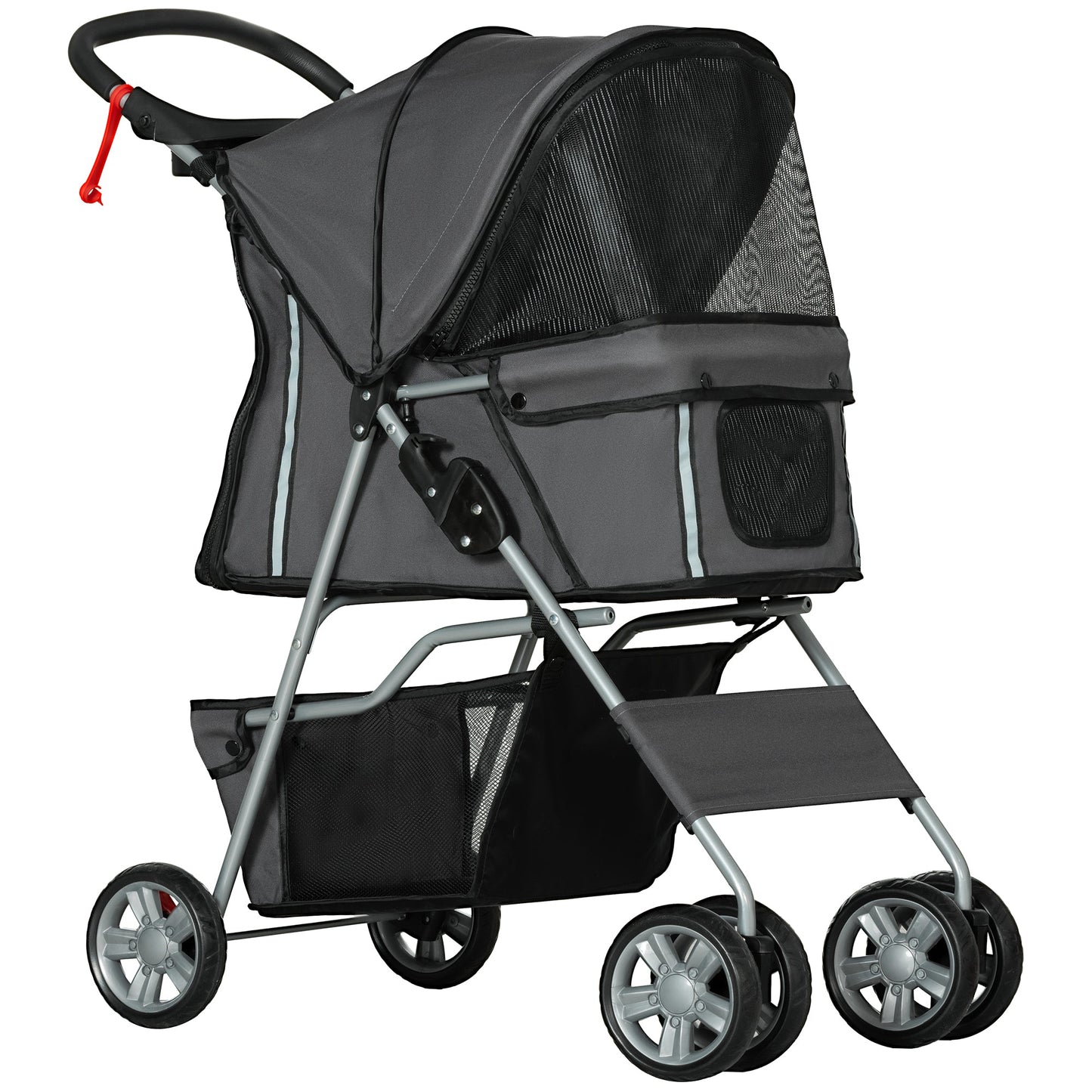 Pet Stroller for Small Miniature Dogs Cats Foldable Travel Carriage with Wheels Zipper Entry Cup Holder Storage Basket Grey