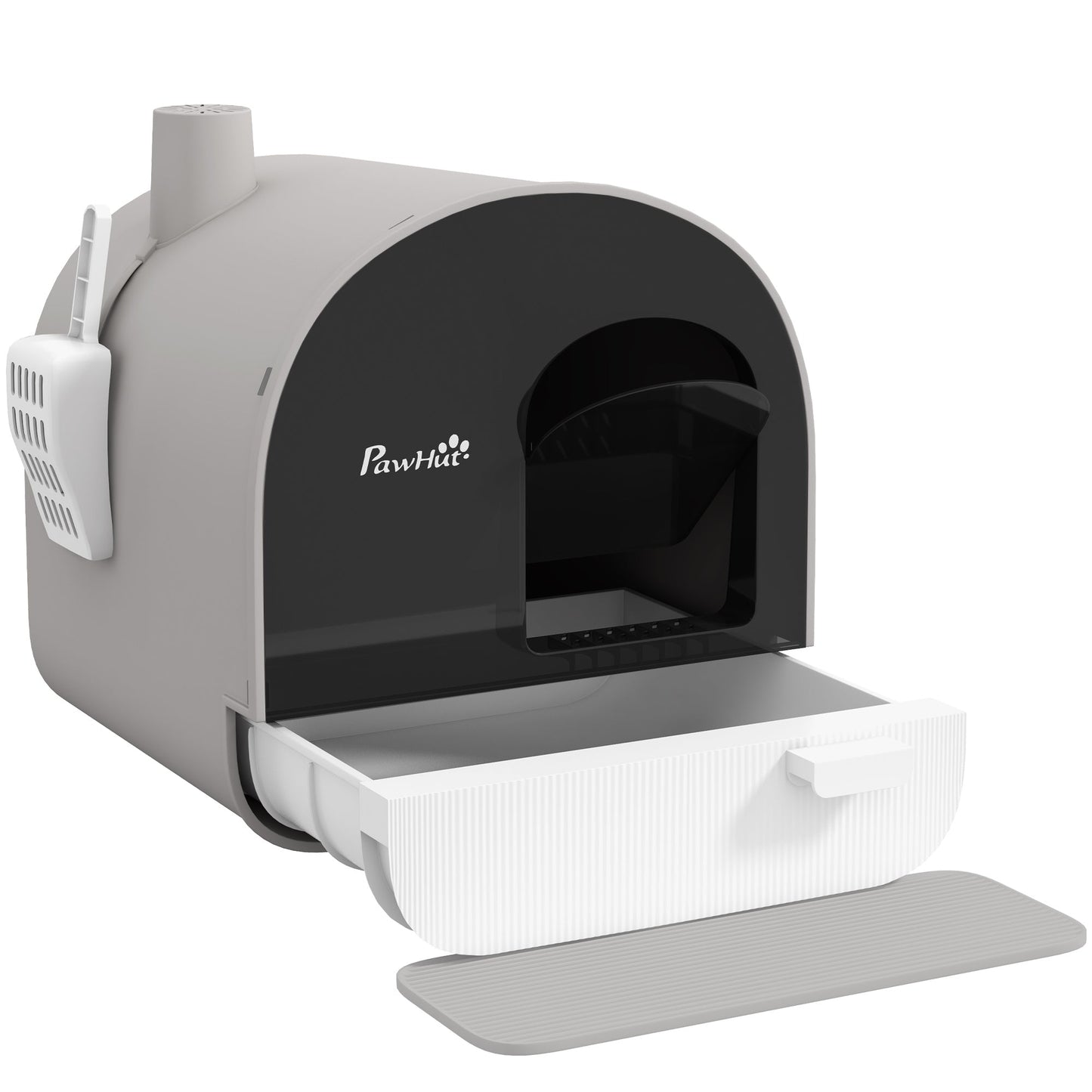 Cat Litter Box Kitten Litter Tray w/ Hood, Scoop, Filter, Flap Door, 43 x 44 x 47cm - Light Grey