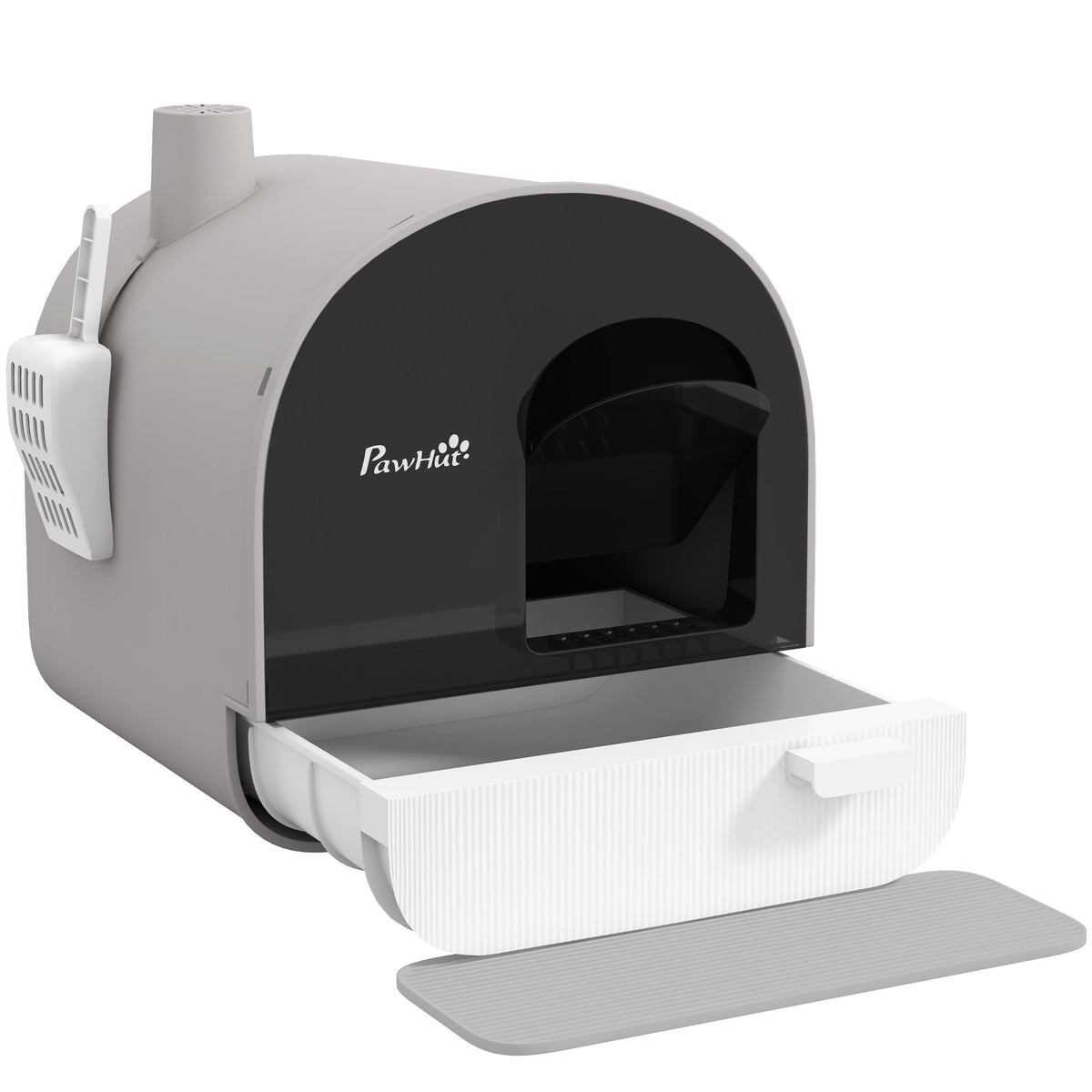 Cat Litter Box Kitten Litter Tray w/ Hood, Scoop, Filter, Flap Door, 43 x 44 x 47cm - Light Grey