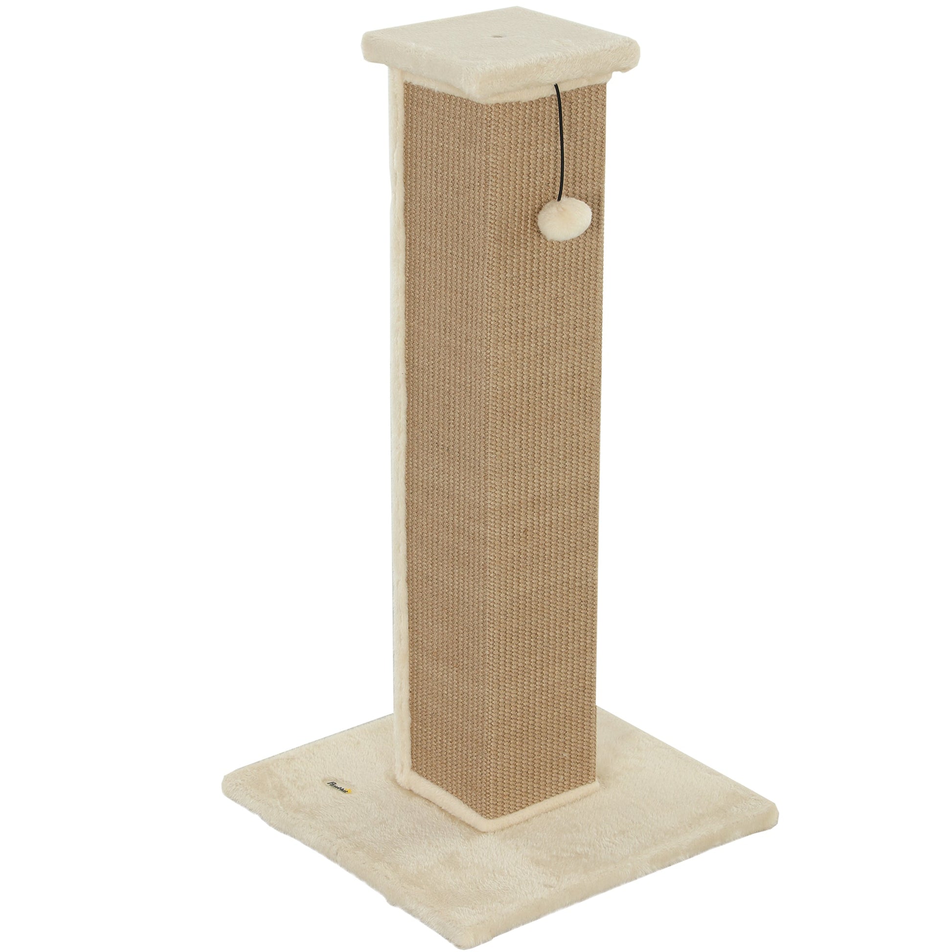 Cat Scratching Post for Indoor Cats, 81cm Cat Scratcher, Vertical Full Scratcher with Natural Jute Rope, Hanging Ball and Soft Plush, Beige