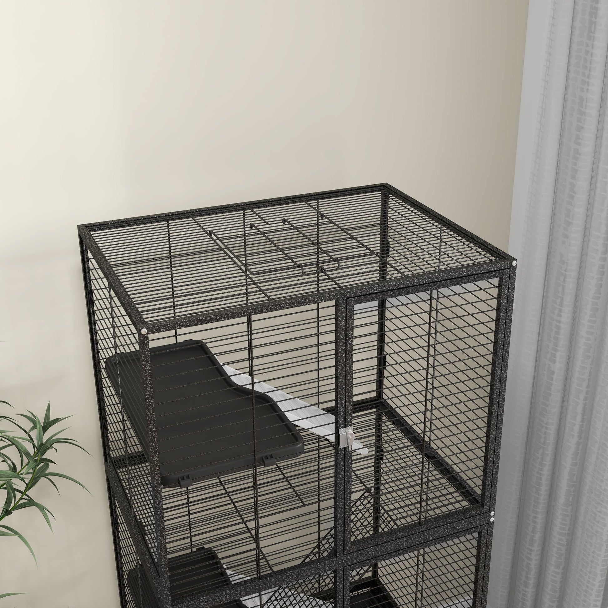 Ferret Cage Rolling Small Animal Cage 4 Levels Pet Cage 136cm Height for Chinchillas, Squirrels with 3 Doors, Storage Shelf, Tray, Bowl, Water Bottle, Ramps - Charcoal Grey