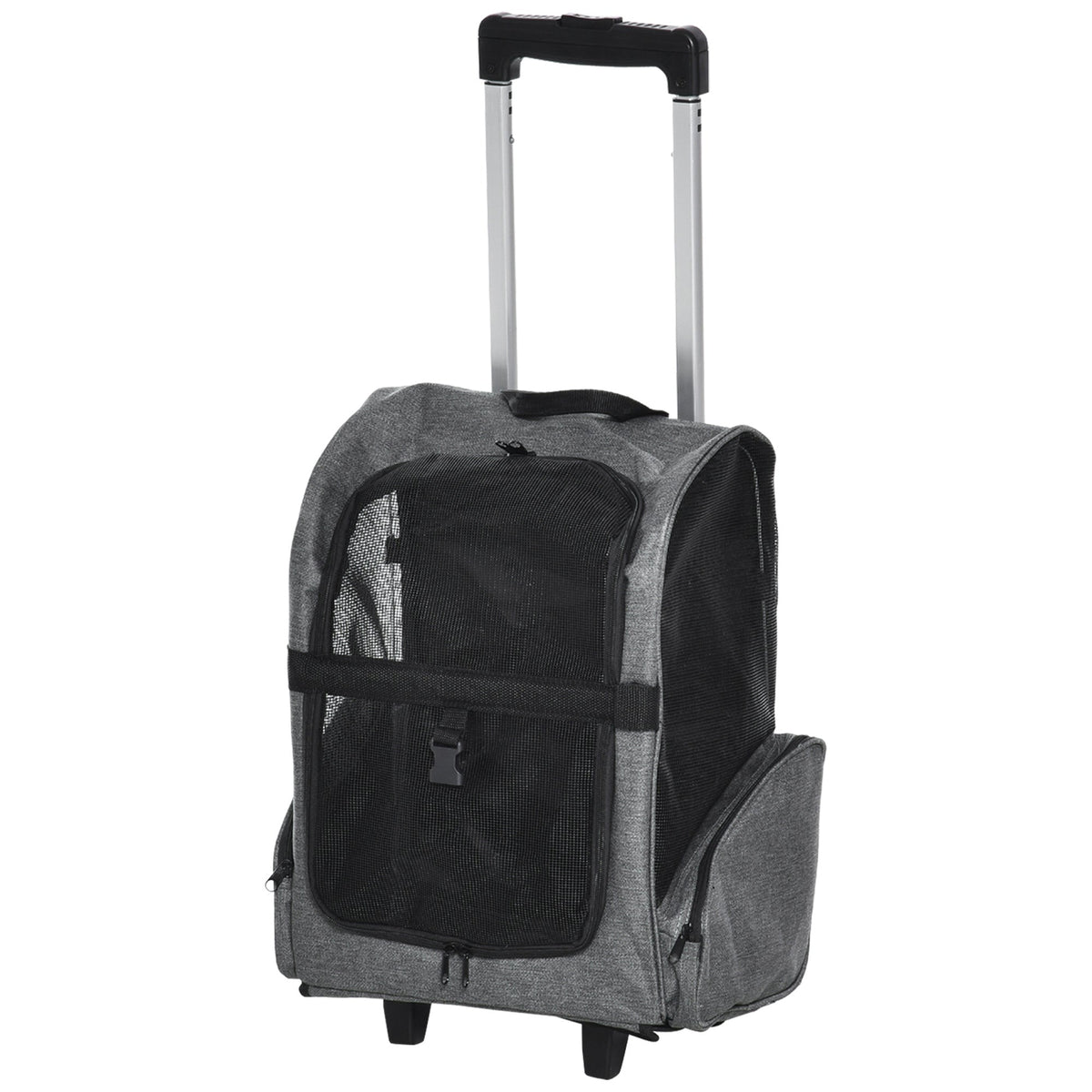 Pet Travel Backpack Bag Cat Puppy Dog Carrier w/ Trolley and Telescopic Handle Portable Stroller Wheel Luggage Bag (Grey)