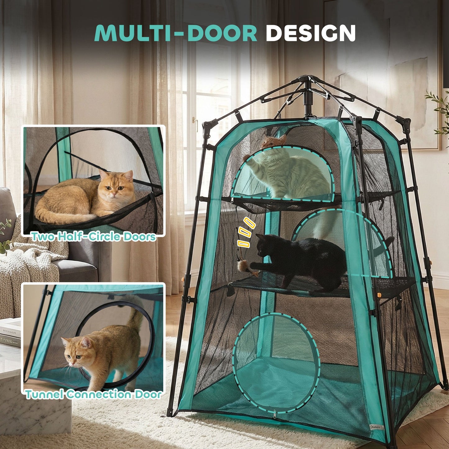 Catio, Outdoor Indoor Cat Enclosure Extra Large, Spacious Cat Tower Tents Playpen with Breathable Mesh, Carry Bag and Stakes, for Outside, Patios, Camping, Indoor Use