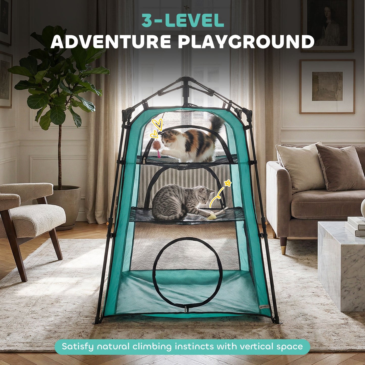 Catio, Outdoor Indoor Cat Enclosure Extra Large, Spacious Cat Tower Tents Playpen with Breathable Mesh, Carry Bag and Stakes, for Outside, Patios, Camping, Indoor Use