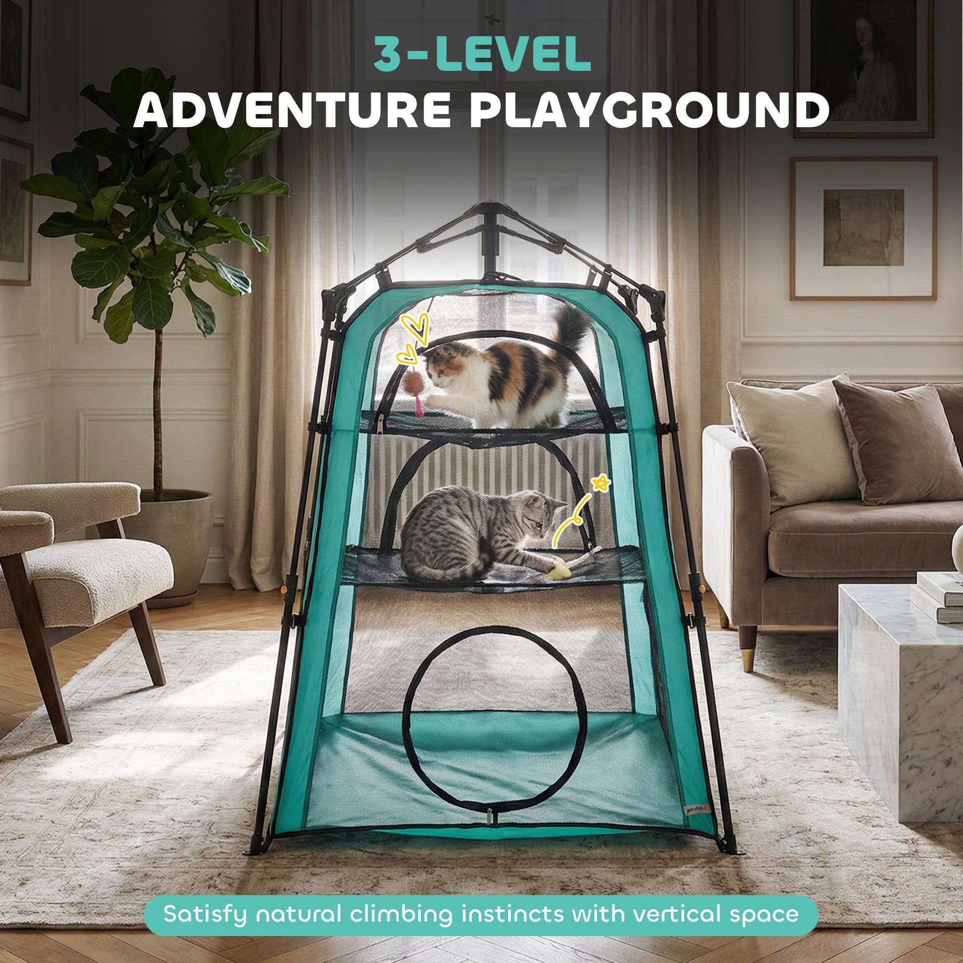 Catio, Outdoor Indoor Cat Enclosure Extra Large, Spacious Cat Tower Tents Playpen with Breathable Mesh, Carry Bag and Stakes, for Outside, Patios, Camping, Indoor Use