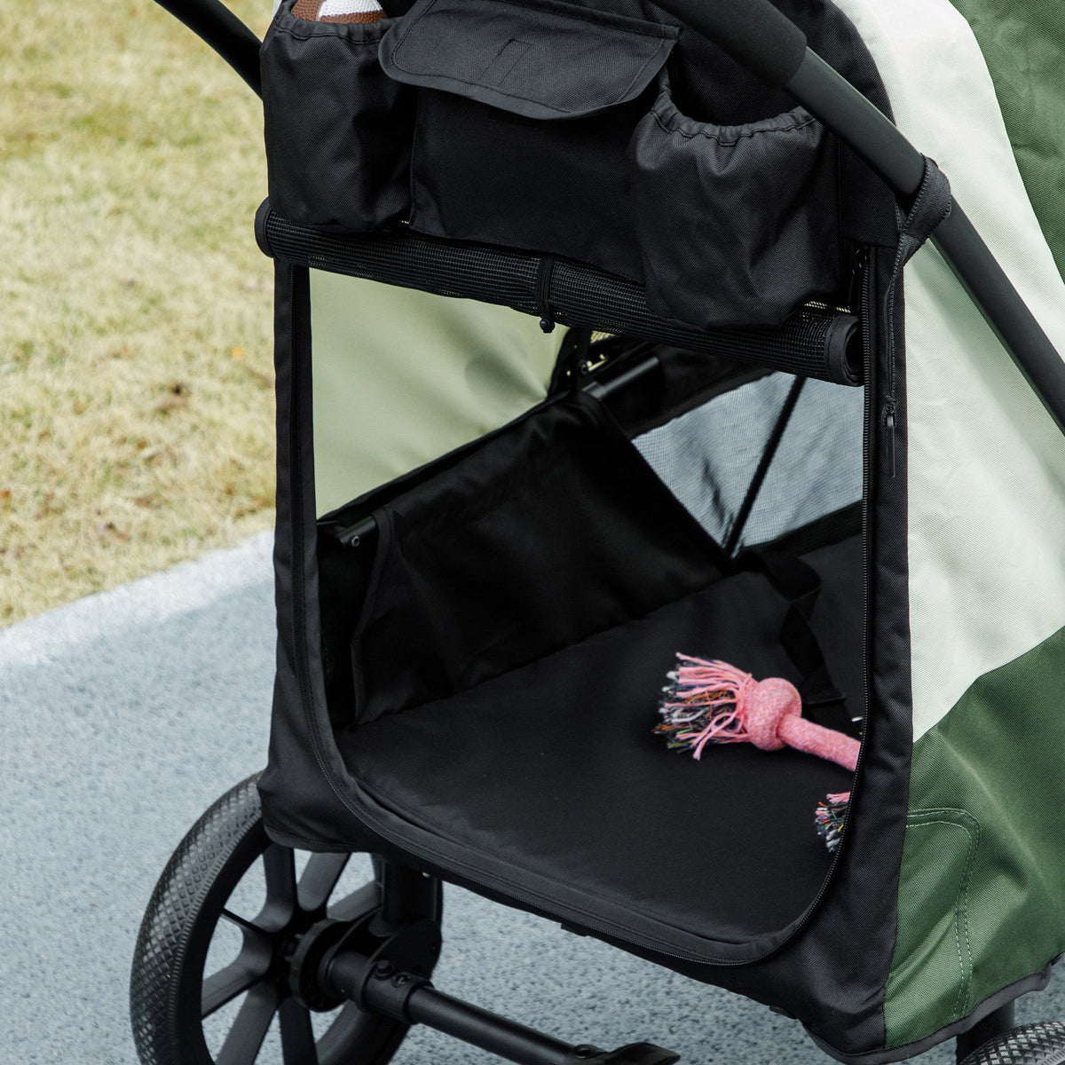 Dog Stroller, Easy Folding Pet Stroller for Large Dogs, Puppy Pram Pet Pushchair with 4 Big Wheels, Shock-Absorbing Frame, Safety Leashes, Brakes, Dark Green