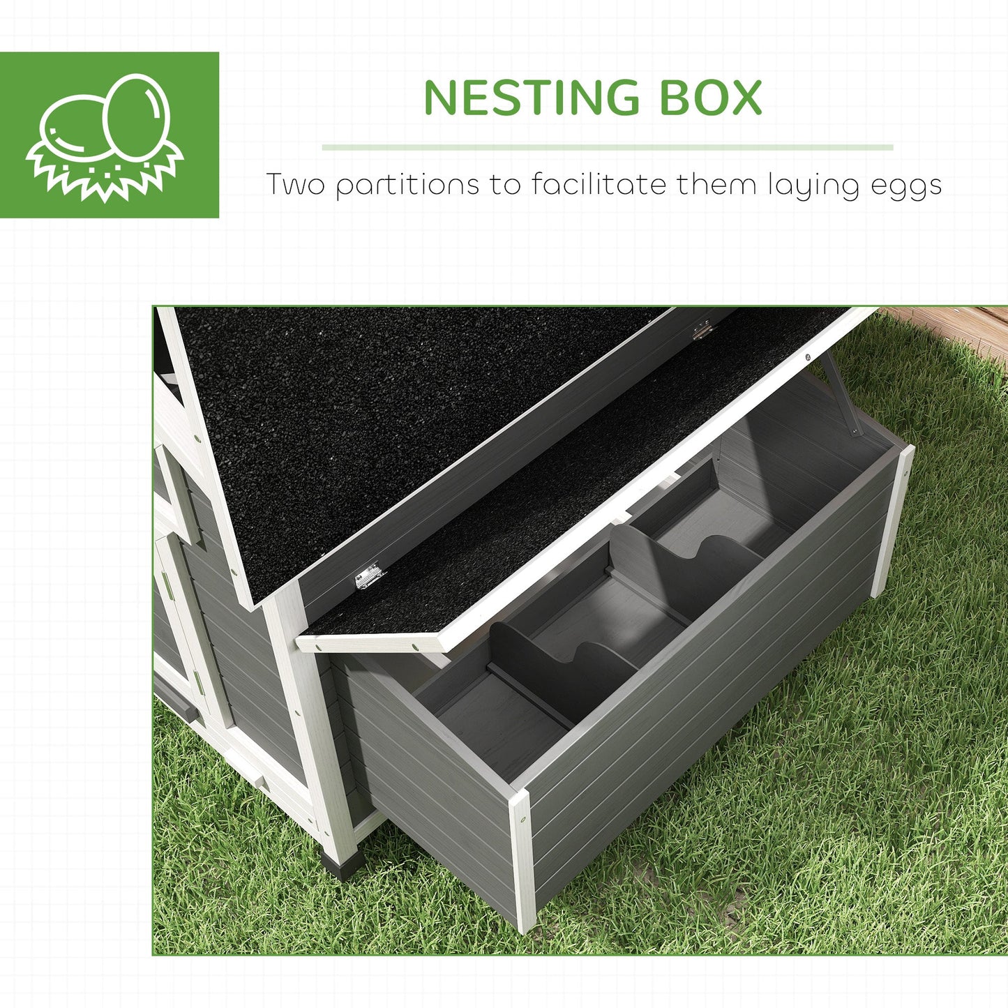 Chicken Coop, Wooden Outdoor Hen House Poultry Cage with Nesting Box, Openable Waterproof Top, Pull-Out Tray, 150 x 100 x 97cm, Grey