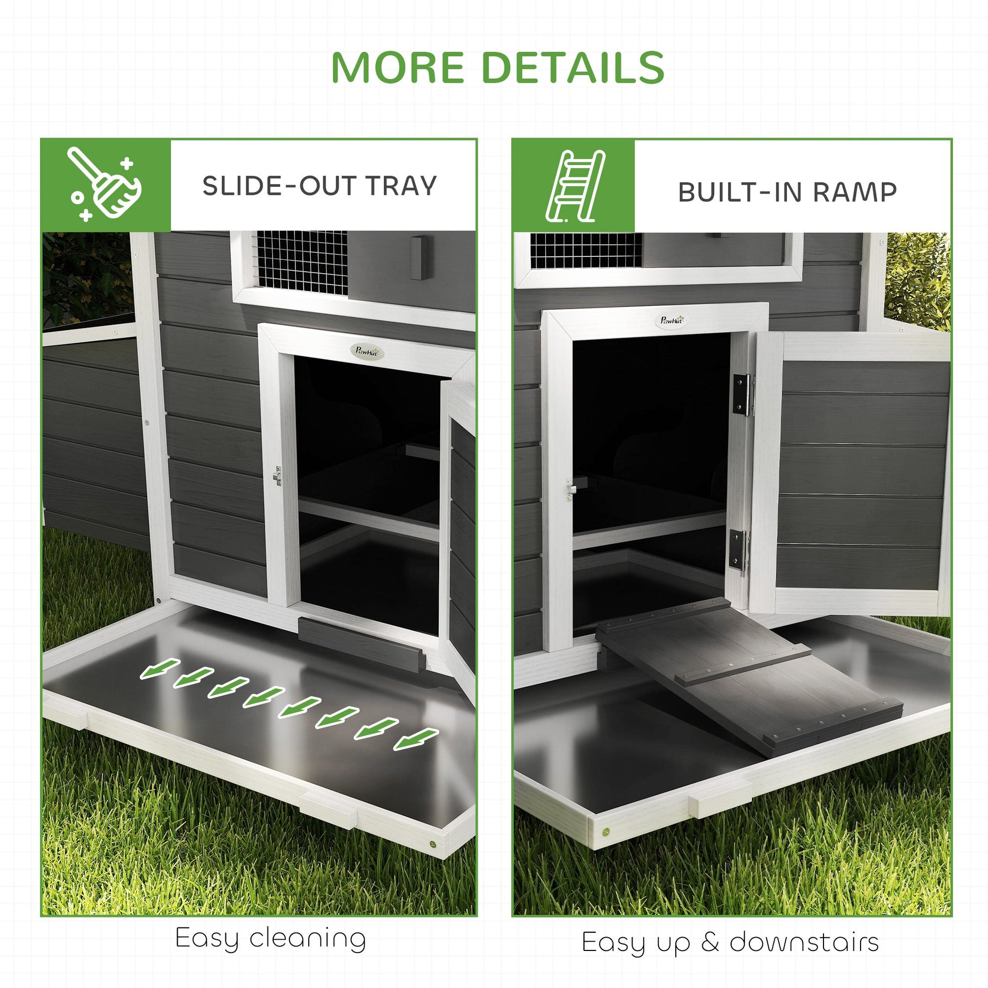 Chicken Coop, Wooden Outdoor Hen House Poultry Cage with Nesting Box, Openable Waterproof Top, Pull-Out Tray, 150 x 100 x 97cm, Grey