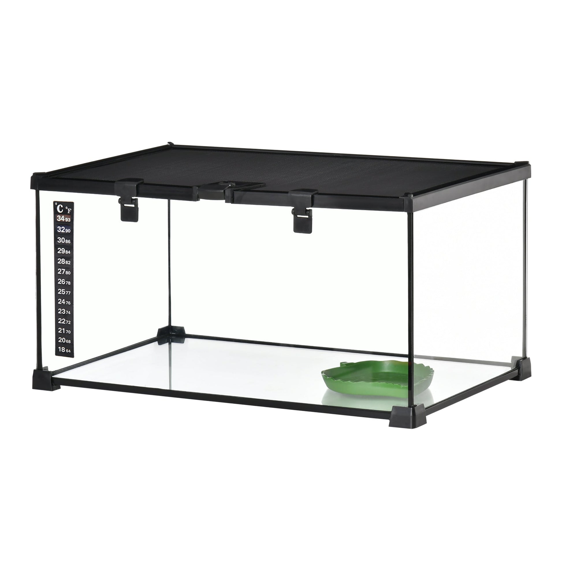 Glass Reptile Terrarium Insect Breeding Tank Vivarium Habitats with Thermometer for Lizards, Horned Frogs, Snakes, Spiders - Medium 50 x 30 x 25cm