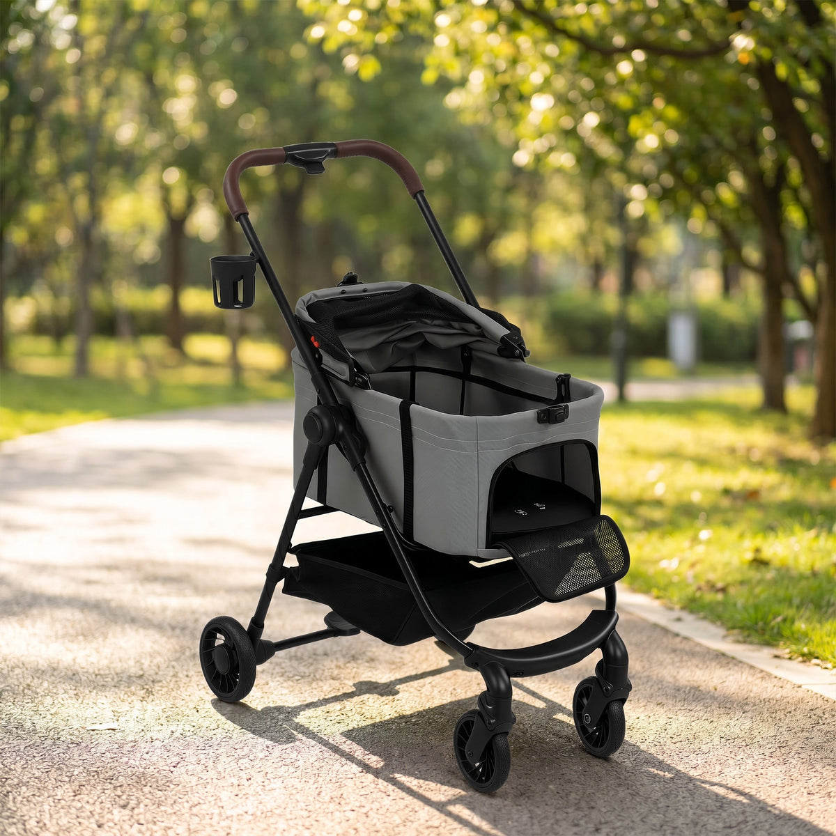 Dog Stroller, 3 in 1 Foldable Pet Stroller for Small Puppy Cat with Detachable Travel Carrier, 4 Wheels Dog Pram with Storage Basket, Seat Leashes, Mesh Window, Grey