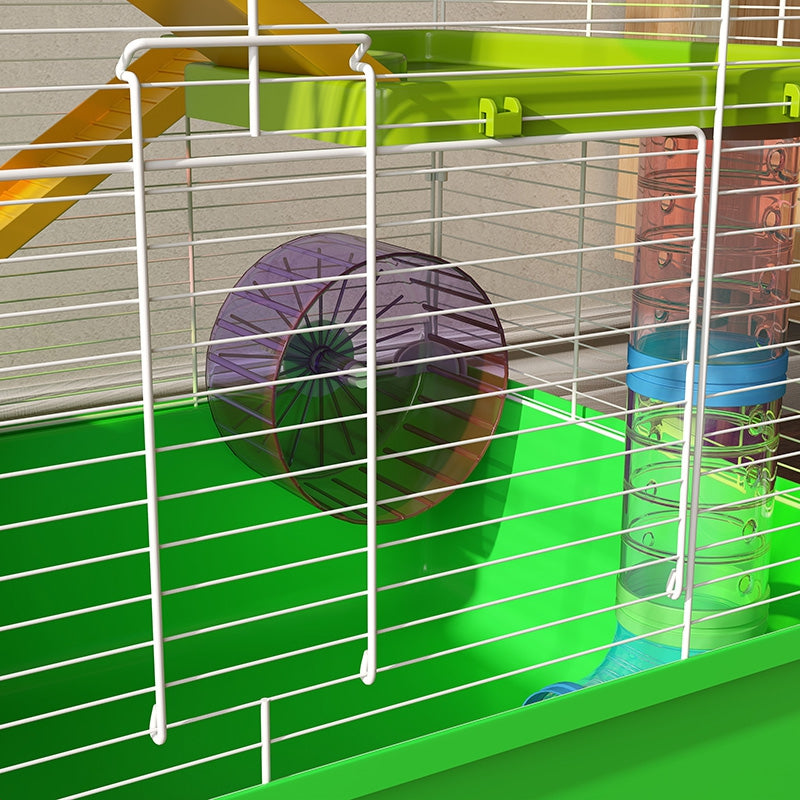 5 Tier Hamster Cage, Gerbil Cage with Tube, Water Bottle, Exercise Wheel, Food Dish, 59L x 36W x 69H cm - Green