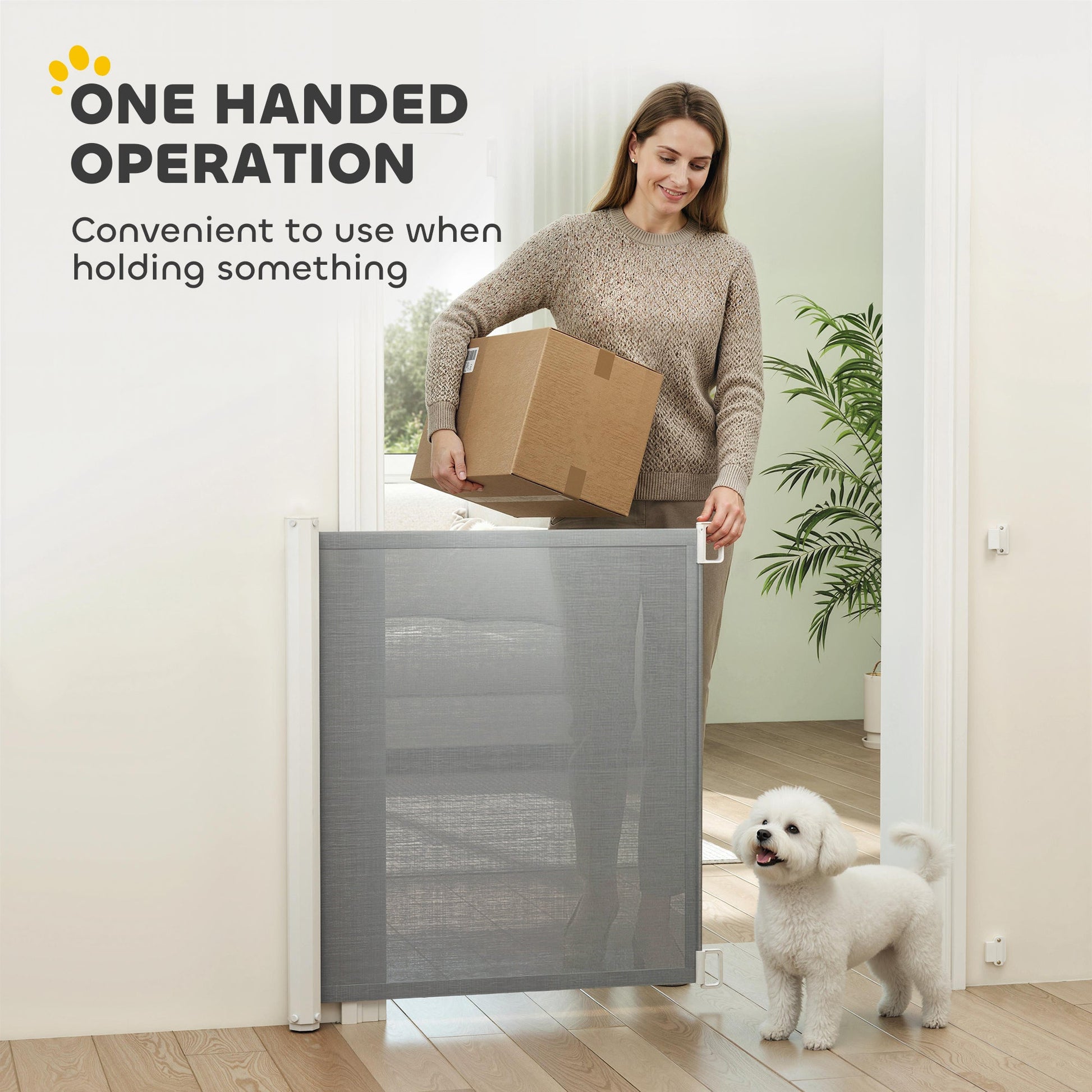 Retractable Stair Gate for Dogs, Pet Mesh Safety Gate, 82.5cm Tall, Extends up to 115cm for Doorways, Stairs, Hallways, Indoor Outdoor, Grey