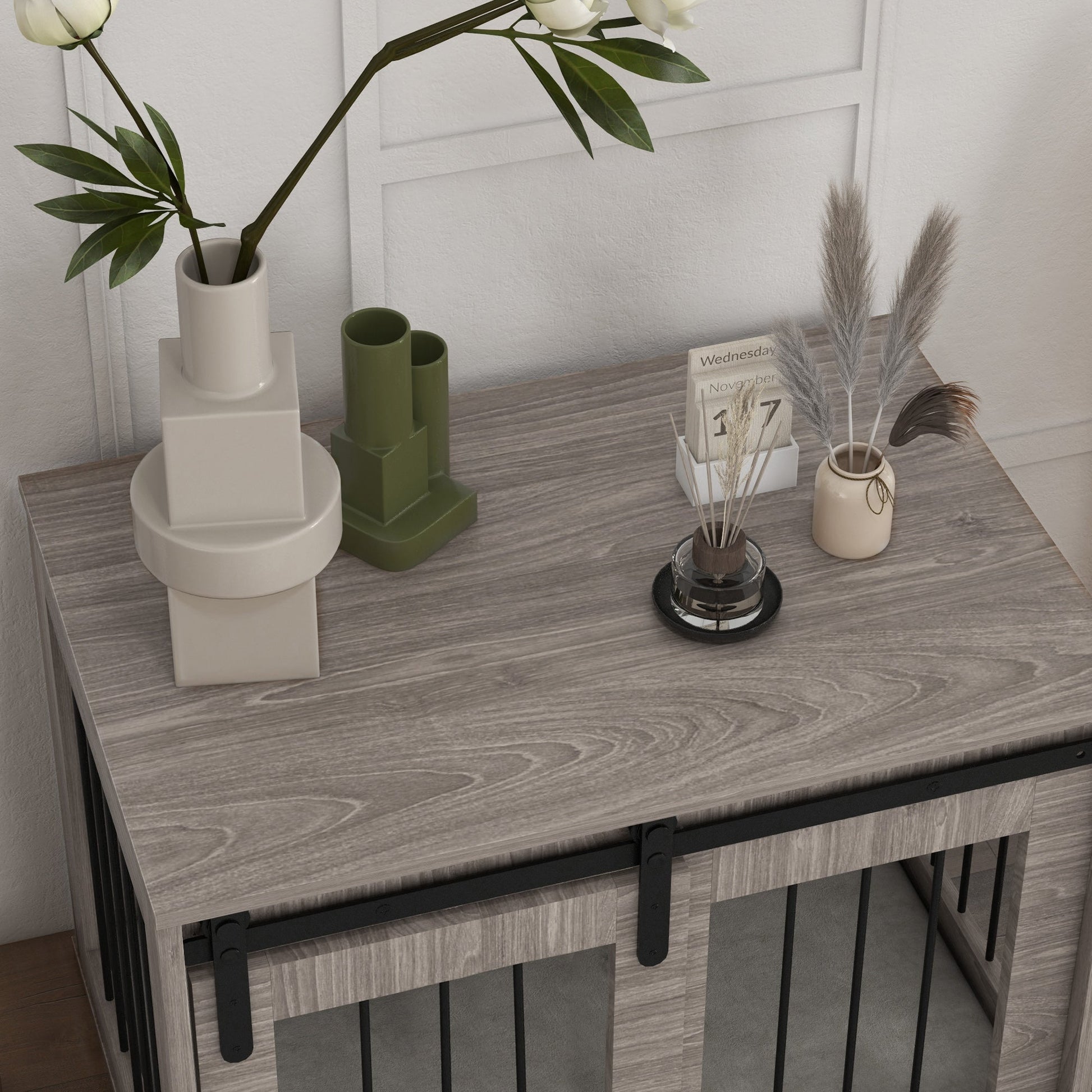 Dog Crate Furniture, Dog House Furniture Style for Medium Breeds, Pet Kennel with Removable Cushion for Indoor Use, 80 x 54 x 57cm, Brown