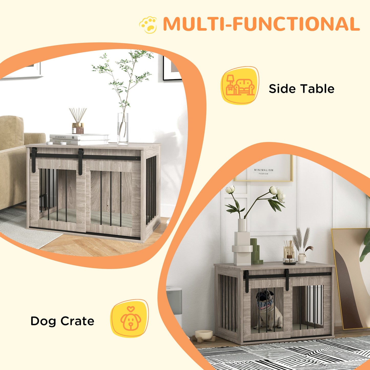 Dog Crate Furniture, Dog House Furniture Style for Medium Breeds, Pet Kennel with Removable Cushion for Indoor Use, 80 x 54 x 57cm, Brown