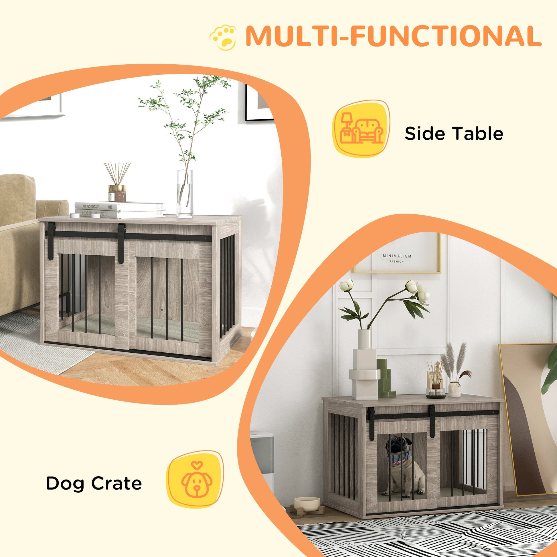 Dog Crate Furniture, Dog House Furniture Style for Medium Breeds, Pet Kennel with Removable Cushion for Indoor Use, 80 x 54 x 57cm, Brown