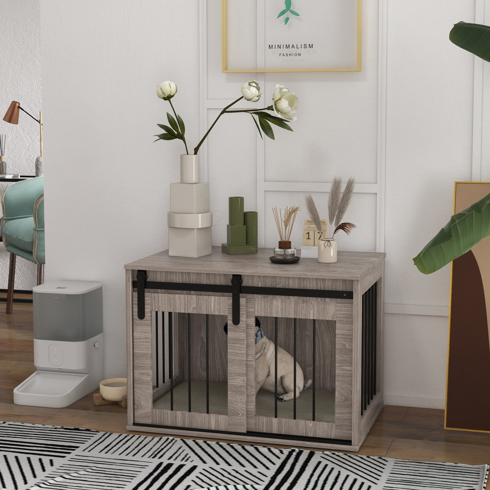 Dog Crate Furniture, Dog House Furniture Style for Medium Breeds, Pet Kennel with Removable Cushion for Indoor Use, 80 x 54 x 57cm, Brown