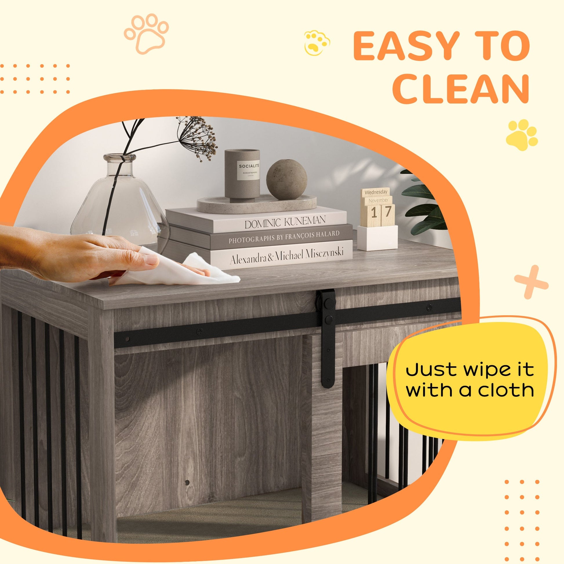 Dog Crate Furniture, Dog House Furniture Style for Medium Breeds, Pet Kennel with Removable Cushion for Indoor Use, 80 x 54 x 57cm, Brown