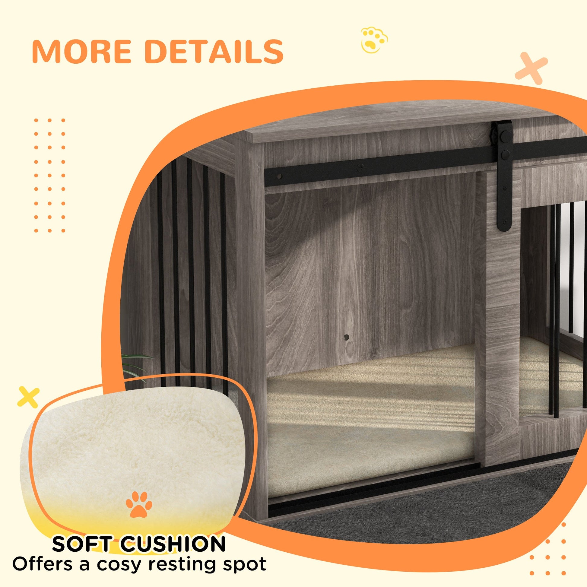 Dog Crate Furniture, Dog House Furniture Style for Medium Breeds, Pet Kennel with Removable Cushion for Indoor Use, 80 x 54 x 57cm, Brown