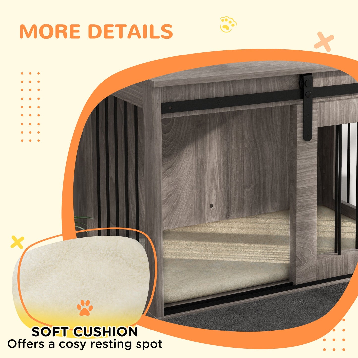 Dog Crate Furniture, Dog House Furniture Style for Medium Breeds, Pet Kennel with Removable Cushion for Indoor Use, 80 x 54 x 57cm, Brown