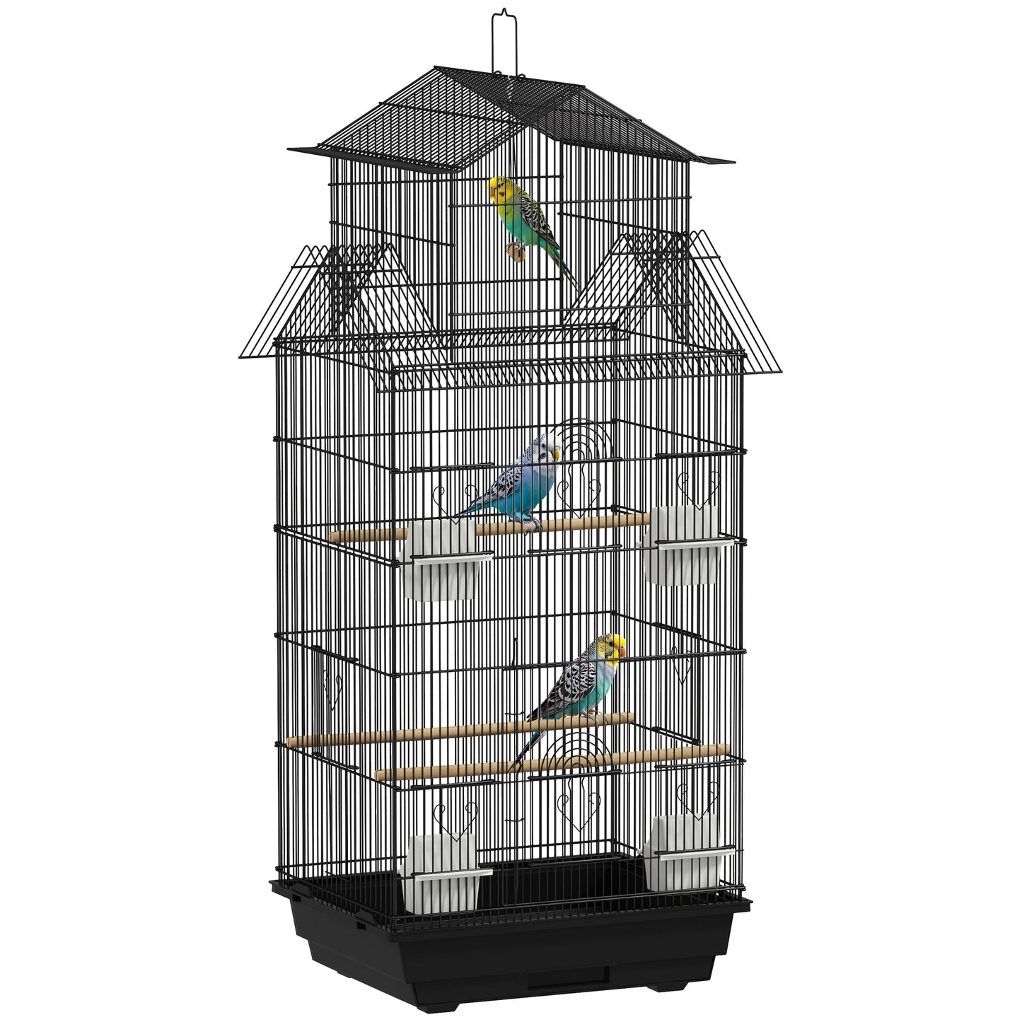 Bird Cage Budgie Cage with Slide Tray Handle for Finch Canary 43 x 32.5 x 104cm, Black