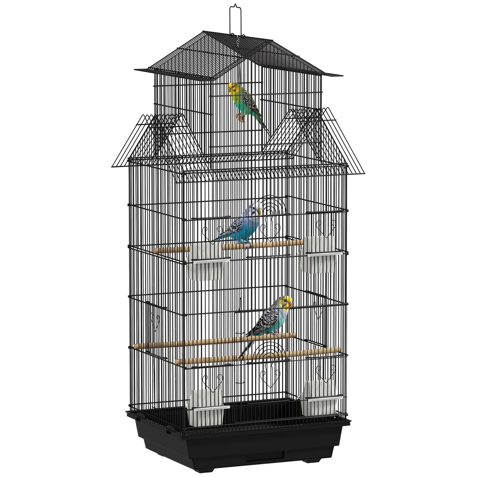Bird Cage Budgie Cage with Slide Tray Handle for Finch Canary 43 x 32.5 x 104cm, Black