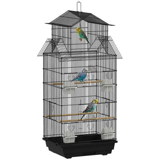 Bird Cage Budgie Cage with Slide Tray Handle for Finch Canary 43 x 32.5 x 104cm, Black