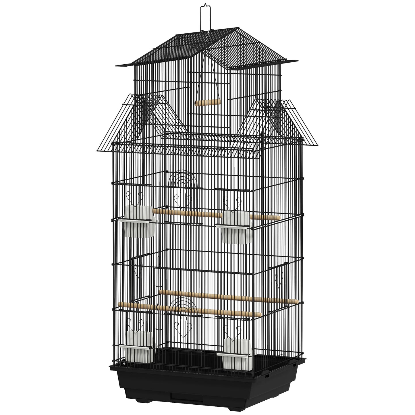 Bird Cage Budgie Cage with Slide Tray Handle for Finch Canary 43 x 32.5 x 104cm, Black