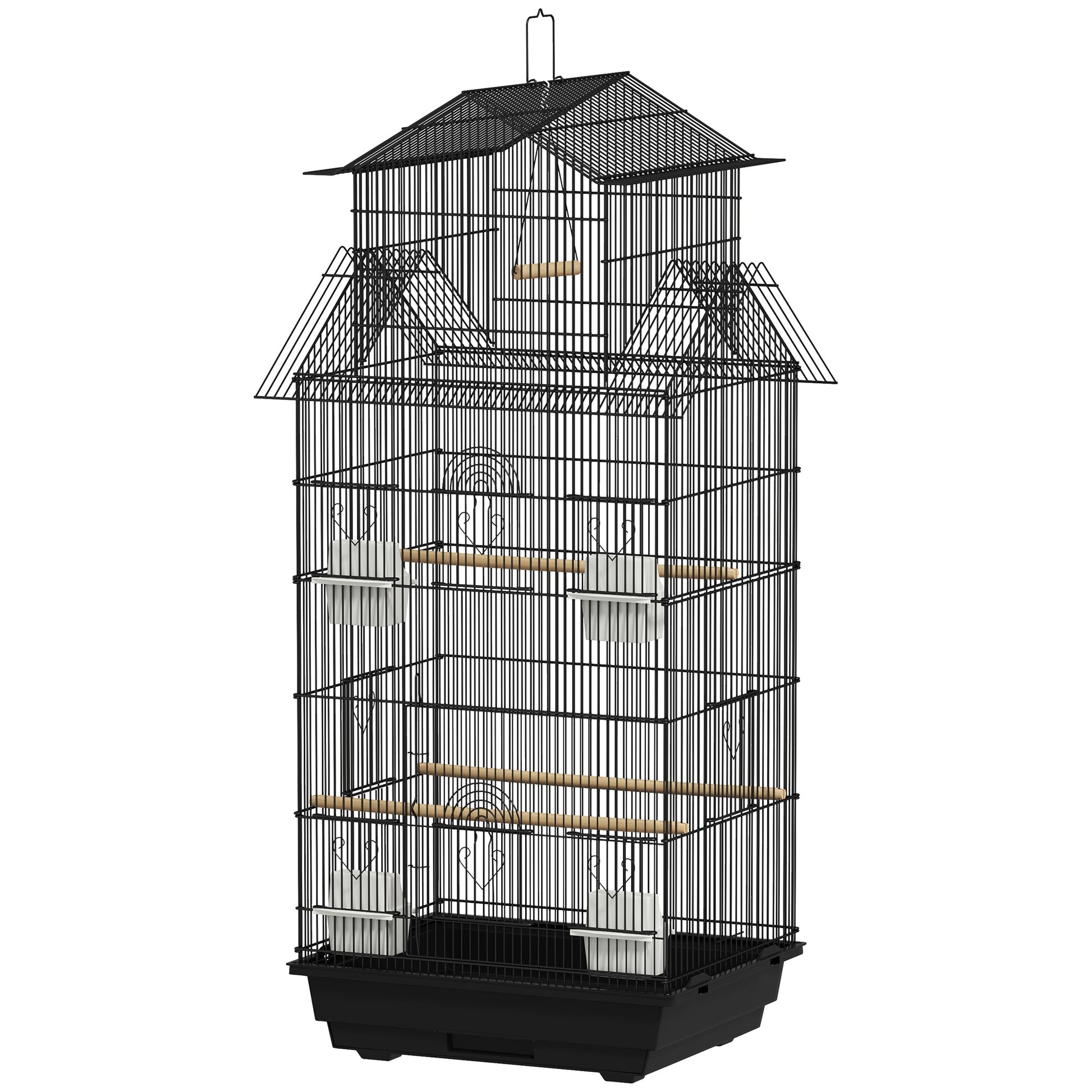 Bird Cage Budgie Cage with Slide Tray Handle for Finch Canary 43 x 32.5 x 104cm, Black